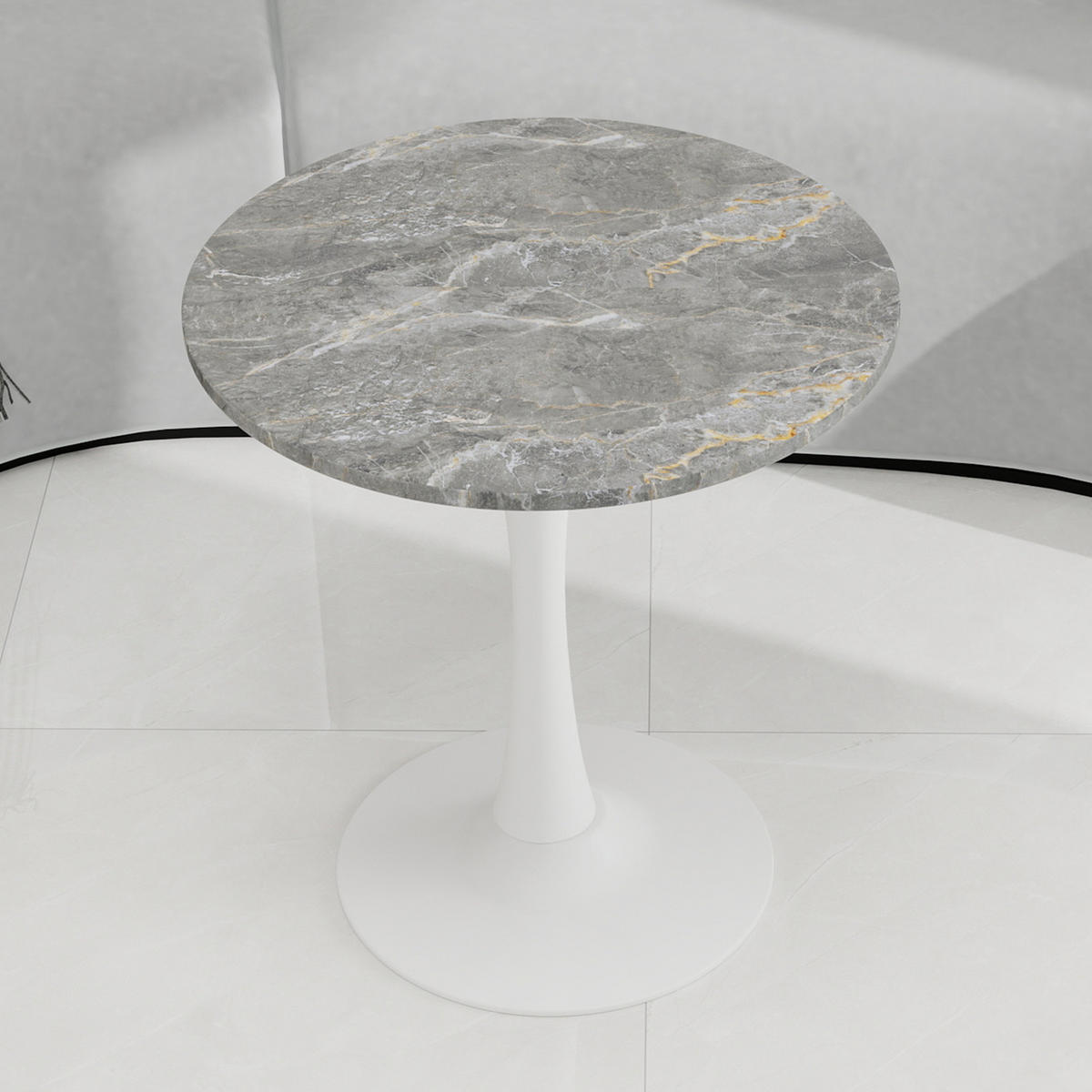 COUCHTISCH 70/70/72 cm Antique White Grau aus Kunstmarmor mit runder Tischplatte - Weiß, Stein (70/70/72cm) - OKWISH