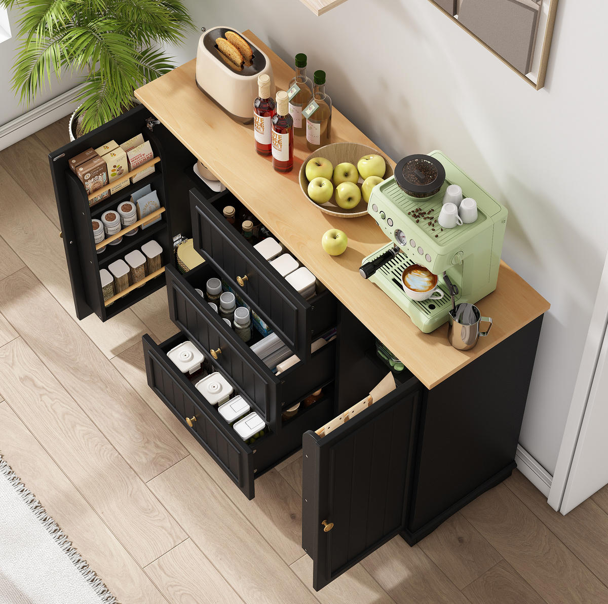 SIDEBOARD mit 3 Schubladen 126 x 40 x 86 cm MDF Black 2-türig - Schwarz, Holzwerkstoff (126/86/40cm) - Meubliv