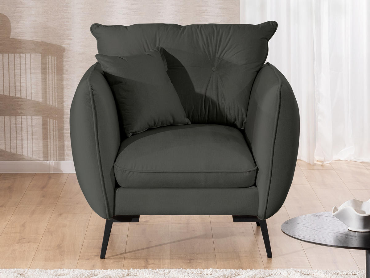 SESSEL Nordloft Dunkelgrau Samt - Dunkelgrau/Schwarz, Holz/Textil (101/86/100cm) - S-Style Möbel