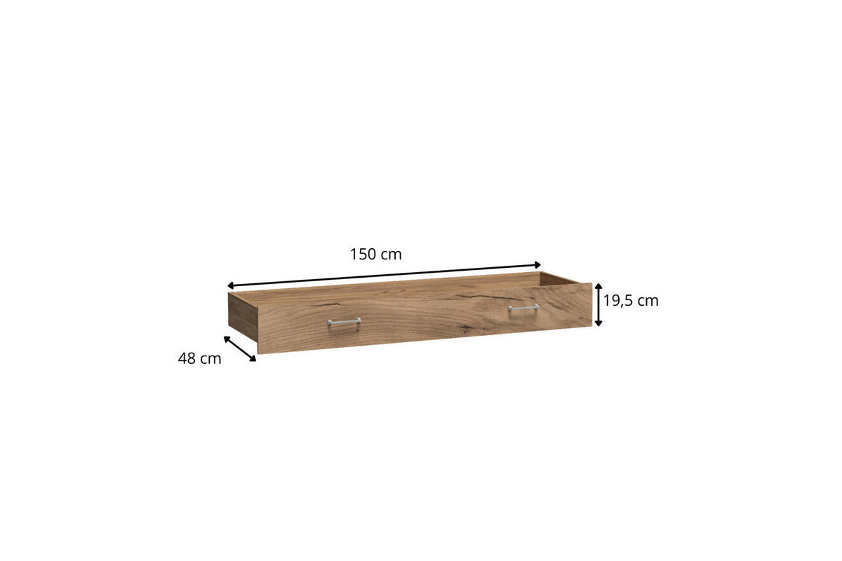 BETTSCHUBLADE Antica New AN-6 150 x 19,5 x 48 cm Kraft Gold - Wildeiche, Holzwerkstoff/Metall