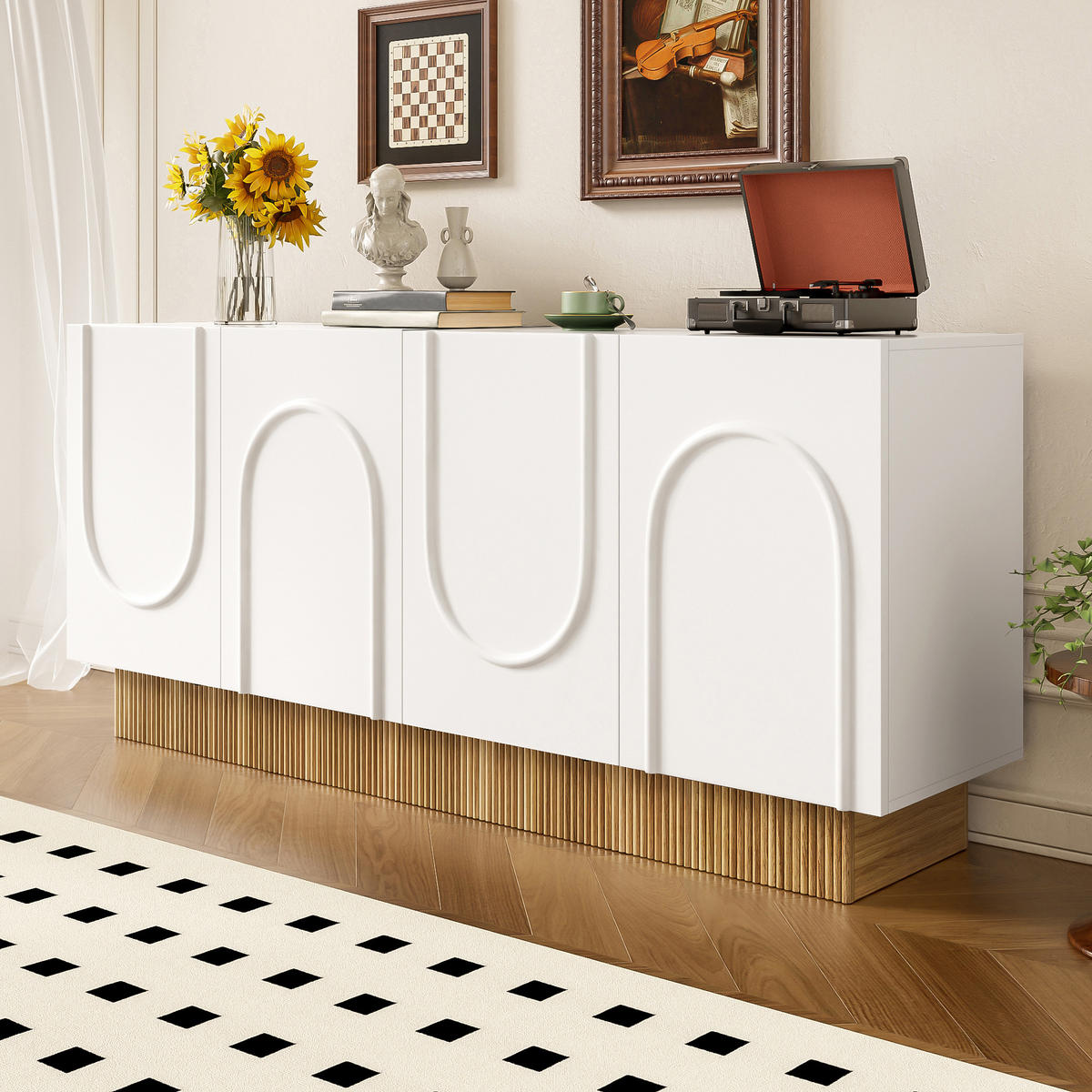 SIDEBOARD 160cm 4 Türen U-Form Stauraum modern - Weiß, Holzwerkstoff (38/75/160cm) - FLIEKS
