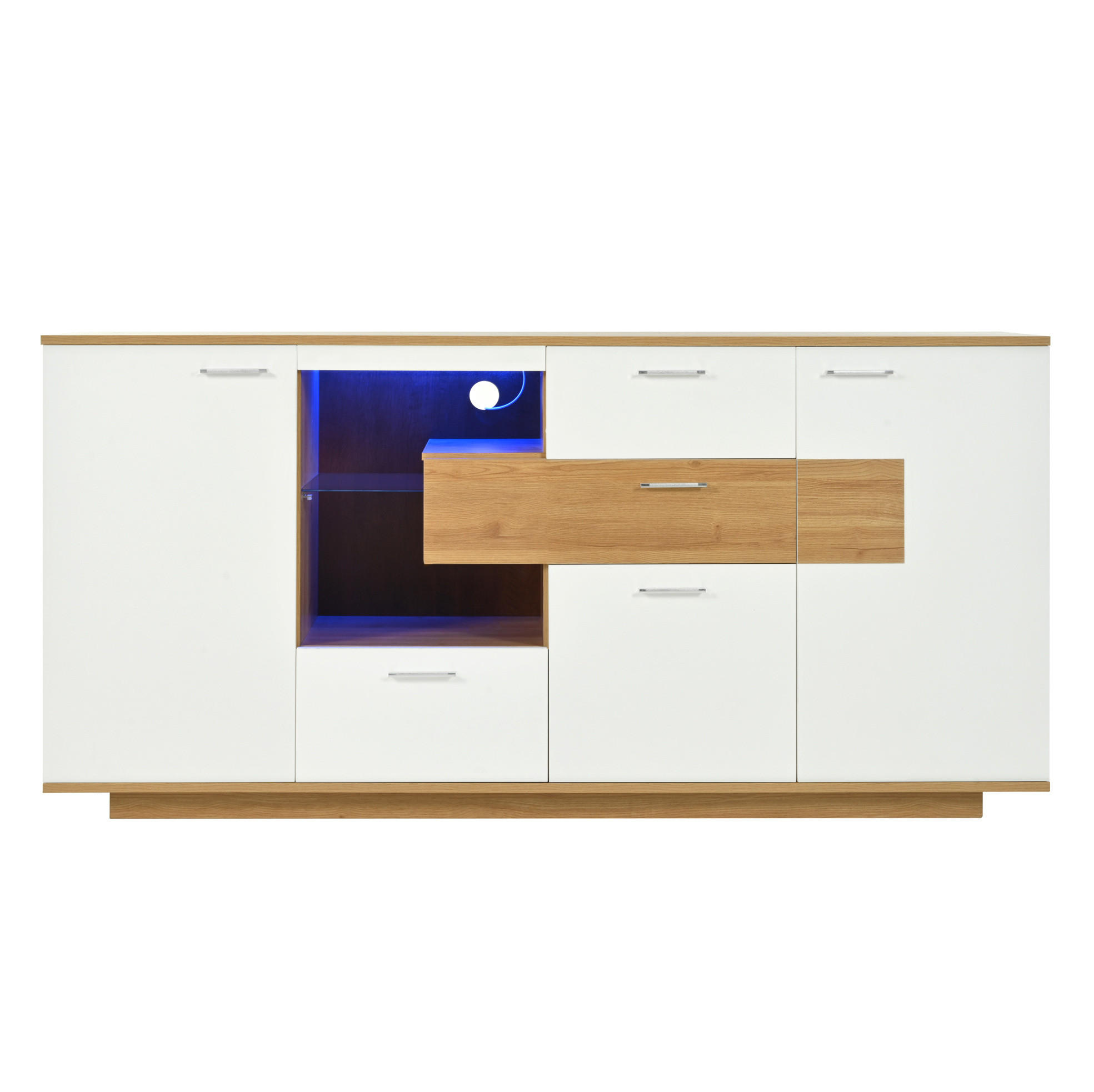SIDEBOARD 160/40/77 cm Natur/Weiß aus MDF mit LED-Beleuchtung - Naturfarben, Holzwerkstoff (40/77/160cm) - OKMYHOME