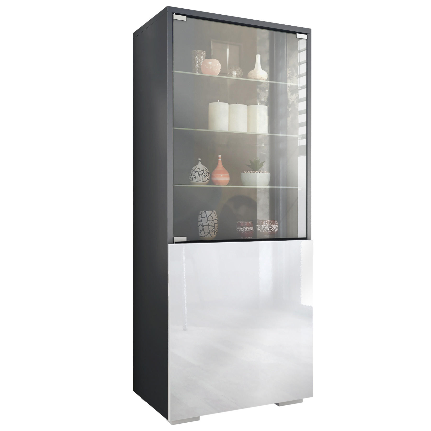 Vladon Vitrine Weiß Hochglanz 50x122.5x34.5 cm
