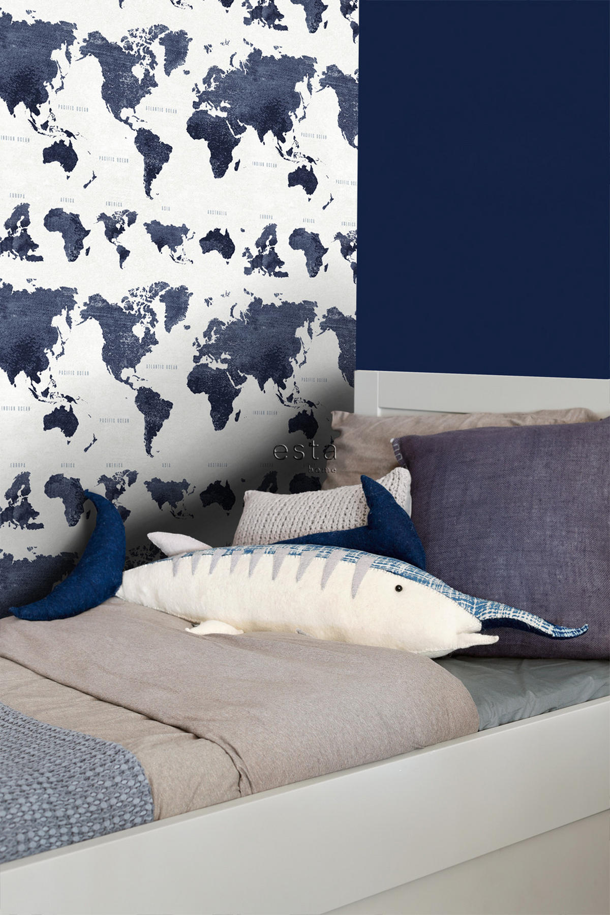 TAPETE vintage Weltkarten 53 cm x 10.05 m - Blau, Papier (53/0.1cm) - ESTAhome