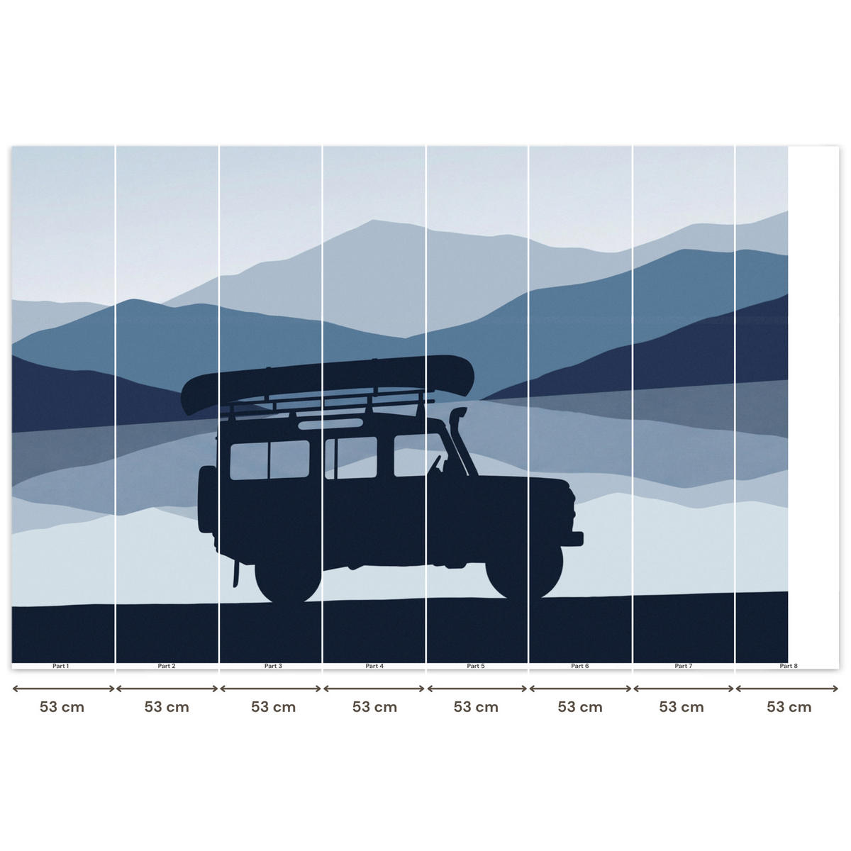 KINDERTAPETE - Auto - See - Berge - Blau - 400x280 cm - Blaugrau, Papier (400/280cm) - OnlyWow