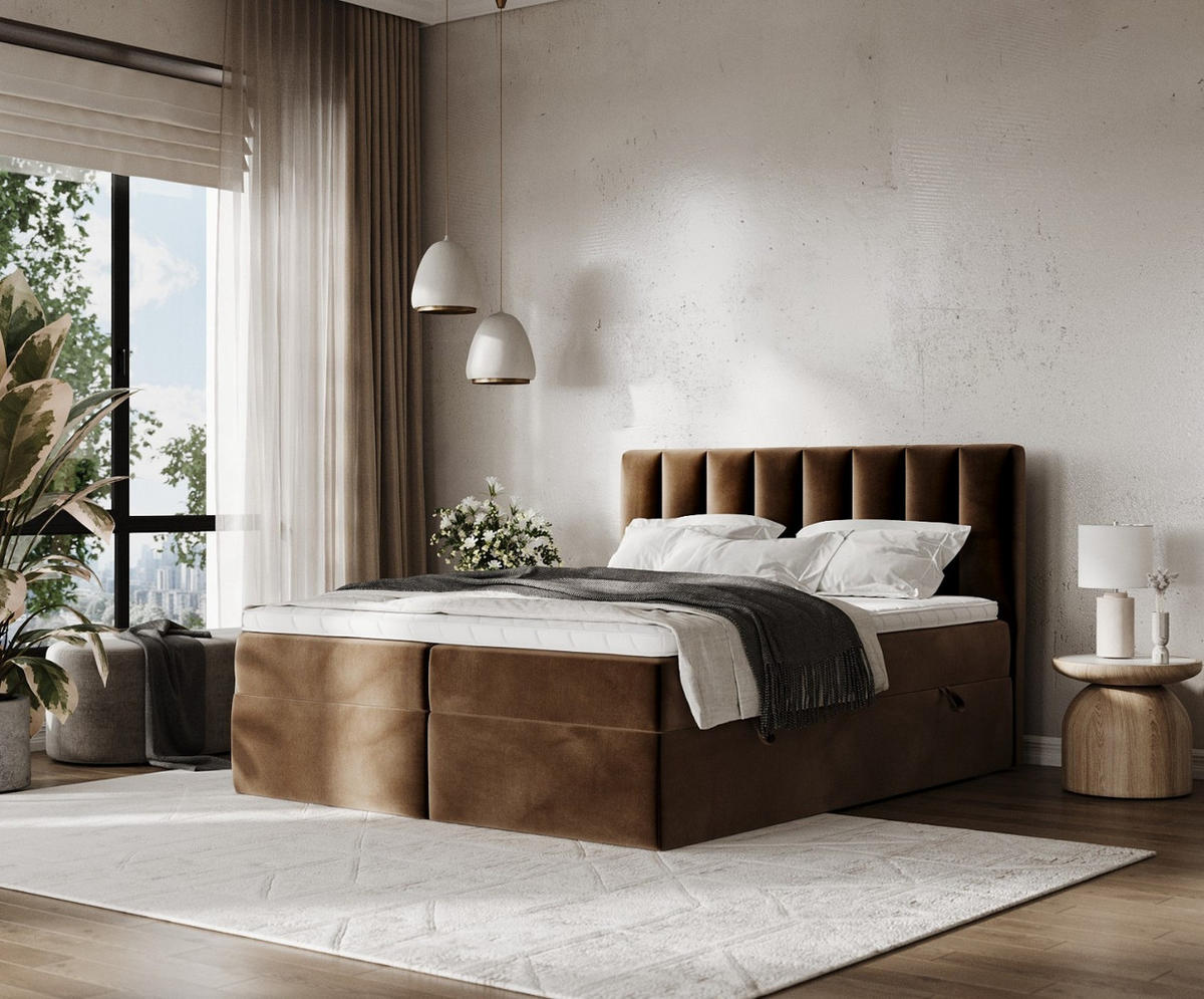 BOXBETT Bari 160/200 cm Braun im Kronos Stoff - Braun, Holz/Holzwerkstoff (160/200cm) - AltaBeds