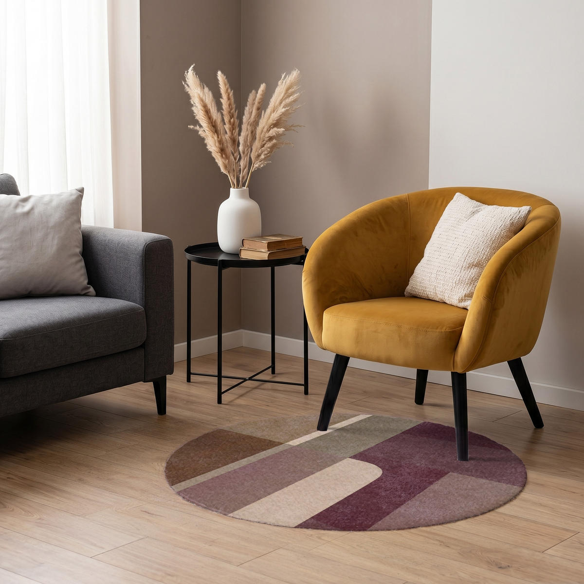 KOBERCE - Roviny - abstraktné - Bordeaux - línie - 90x90 cm - viacfarebná, textil/plast (90/0.4cm) - OnlyWow
