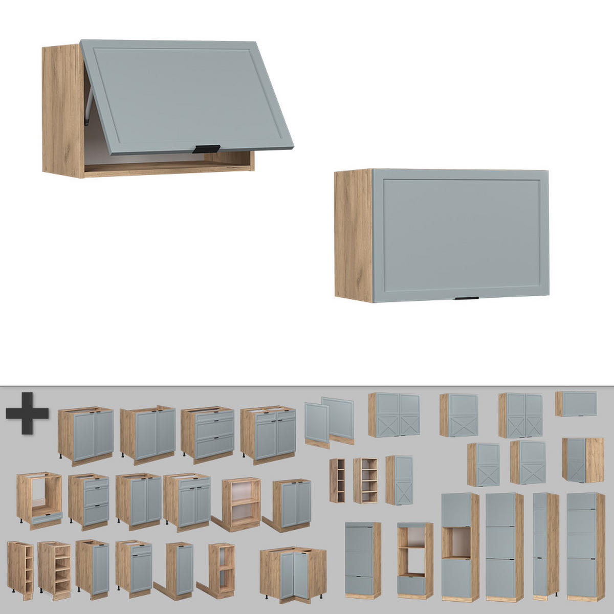 HÄNGESCHRANK Fame-Line Hellblau-grau 60 cm Flach - Honigeiche/Eiche Wotan, Holzwerkstoff (60/40/34.1cm) - Vicco