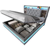 POLSTERBETT aus Samt 140x200 cm Dunkelgrau mit Bettkasten, LED-Beleuchtung, USB- und Type-C-Anschlüssen - Dunkelgrau, Textil (140/200cm) - Modfu