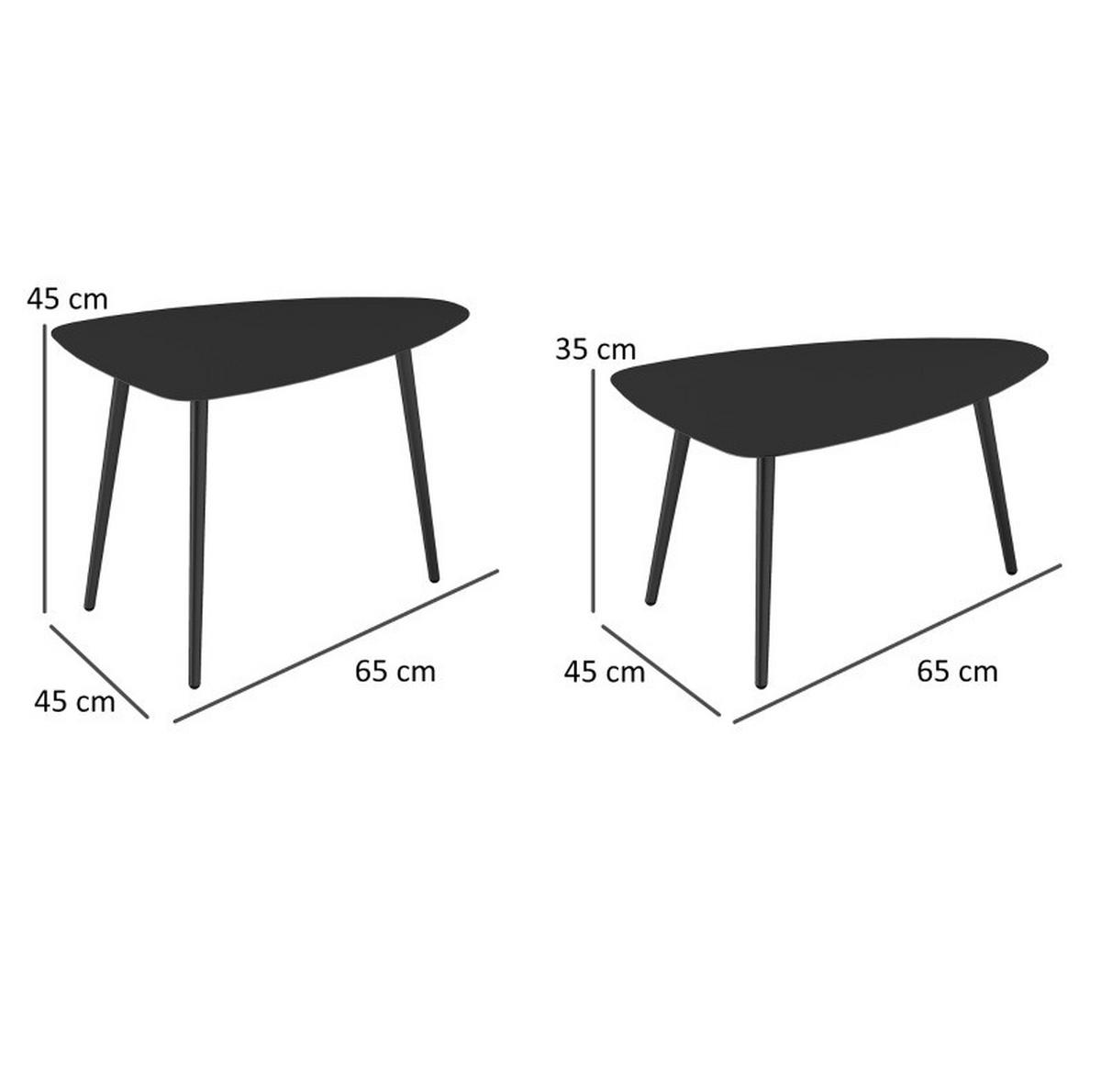 SADA odkládacích stolků 65/45/45 a 65/45/35 cm černá z oceli se stohovatelným designem - černá, kov (65/45/45cm) - OKWISH