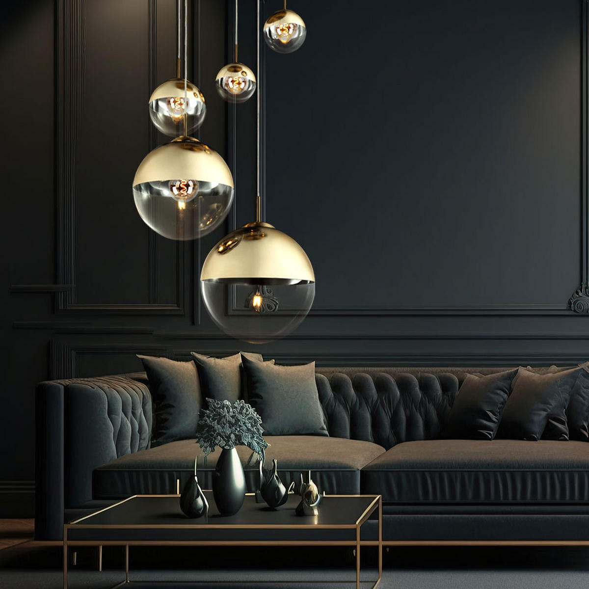 LED HÄNGELEUCHTE Glas Gold - Goldfarben, Glas (65/65/150cm) - Globo Lighting