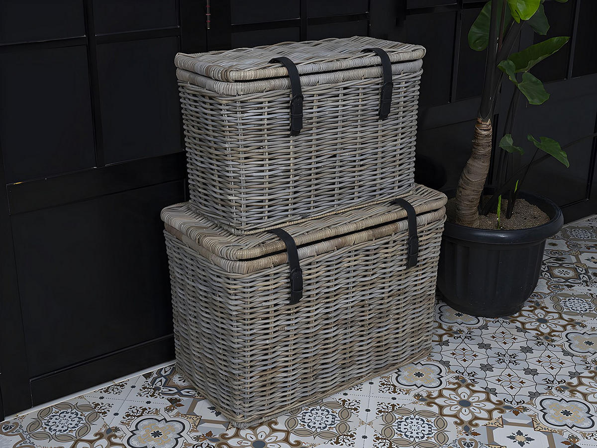 KOFFER zur Aufbewahrung 2er-Set - Kubu - 80 x 45 x 55 cm & 70 x 35 x 45 cm - Grau - NEFTA - Grau, Naturmaterialien (45/55/80cm) - Vente-Unique