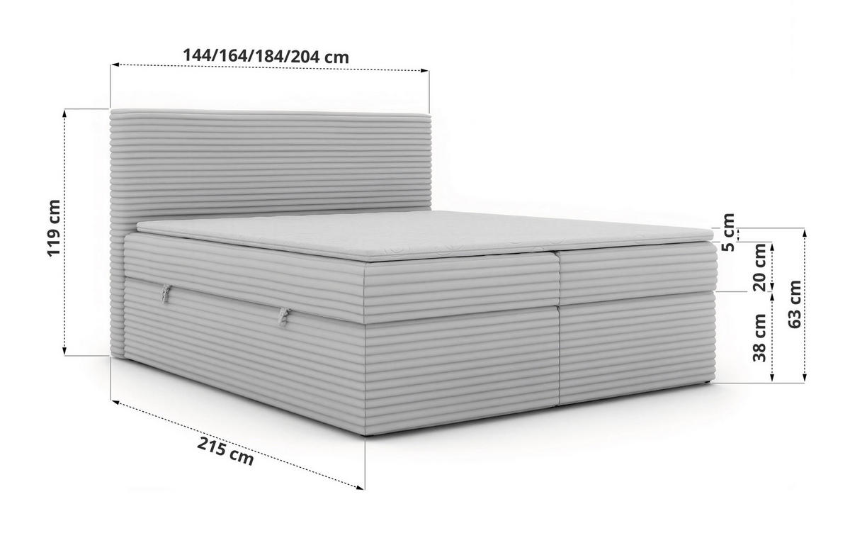 BOXBETT TILION 200/200 - Beige Cord - Topper T25 - H4 - Beige, Textil (200/200cm) - MKS