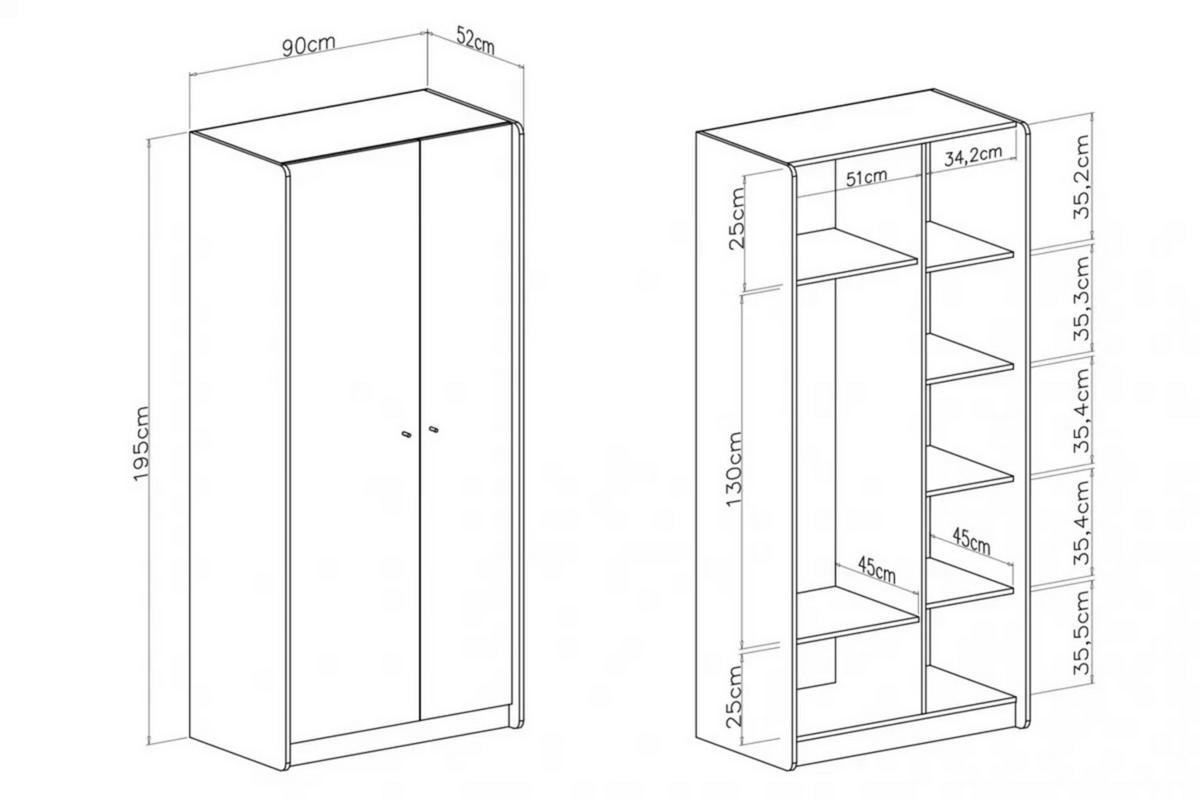 KINDERKLEIDERSCHRANK ALBI 03 zweitürig 90/50/195 in Sandbeige / Geölte Eiche - Eichefarben/Beige, Holzwerkstoff (90/195/52cm) - Deine Möbel 24