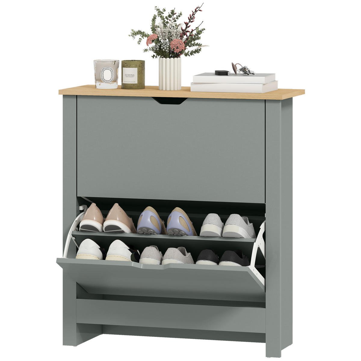 SCHUHSCHRANK,2 Klappfächer verstellbare Trennwand 72x26x80cm,hellgrau - Grau, Holzwerkstoff (72/80/26cm) - Vallsero