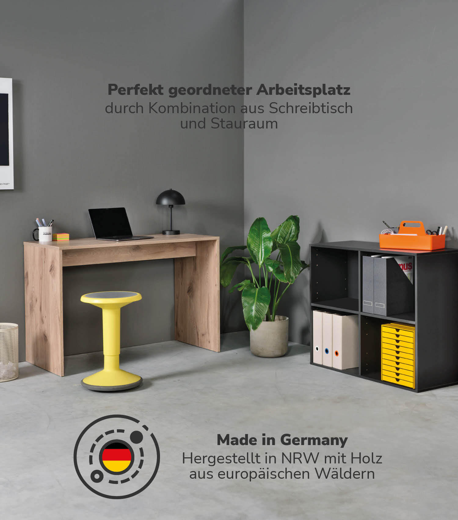 SCHREIBTISCH Der Produktive - Eichefarben/Schwarz, Holzwerkstoff (54/112/77cm) - Mokebo