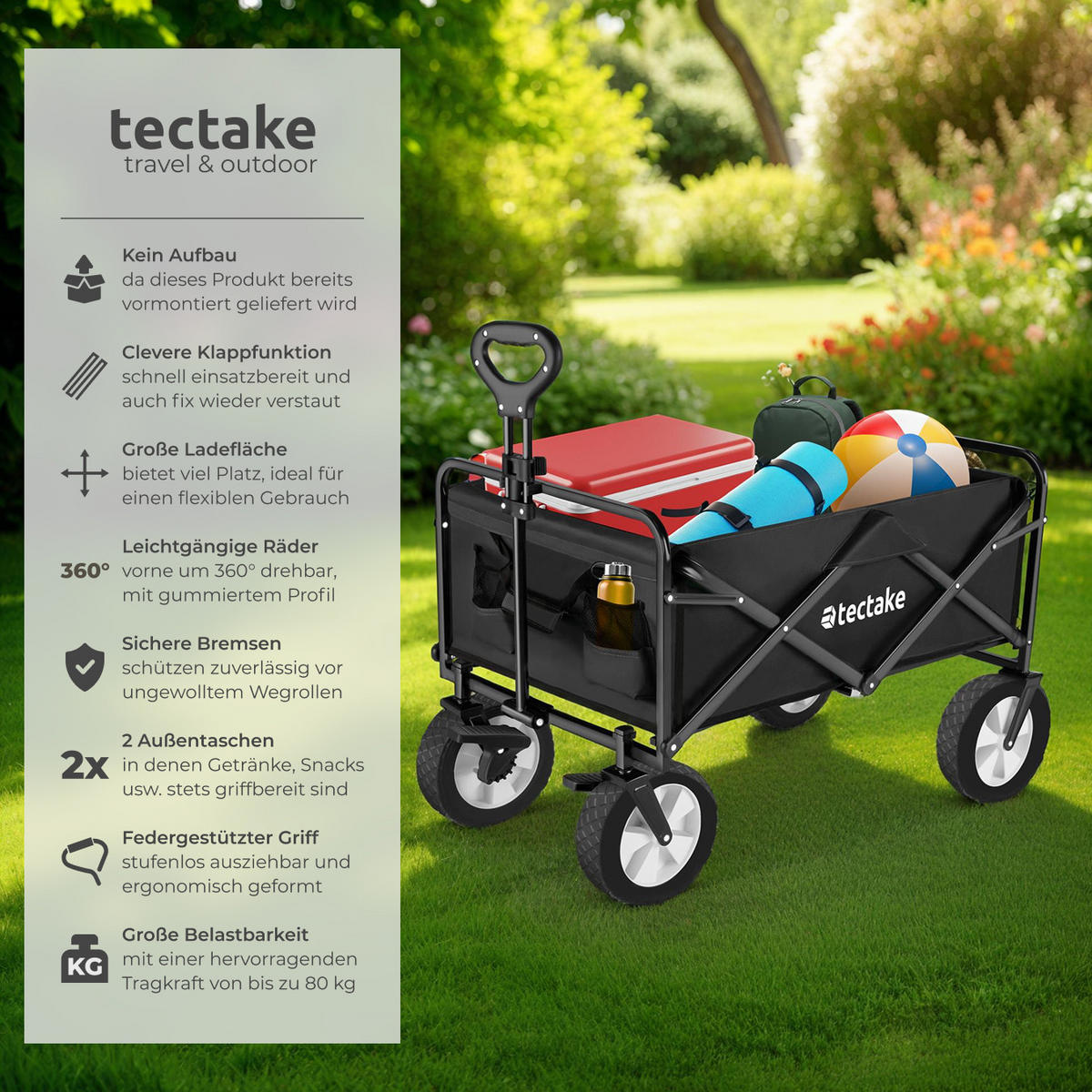 BOLLERWAGEN Leon, inklusive Tragetasche, Belastbarkeit 80 kg, schwarz - Schwarz, Kunststoff (53.5/101/91cm) - tectake