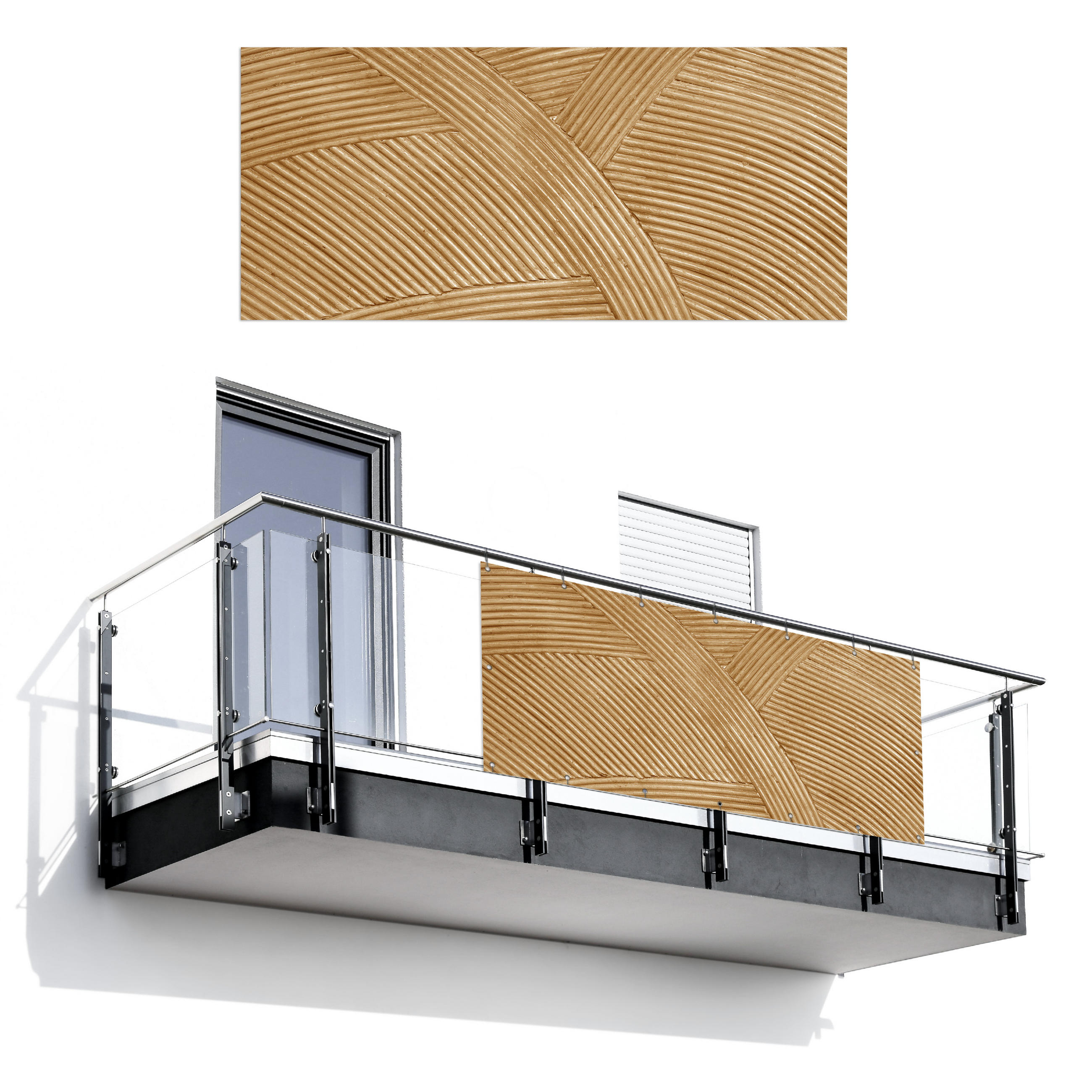 BALKON-SICHTSCHUTZ Struktur - Natur - Kunst - Rattan - Naturfarben, Kunststoff (200/90cm) - MuchoWow