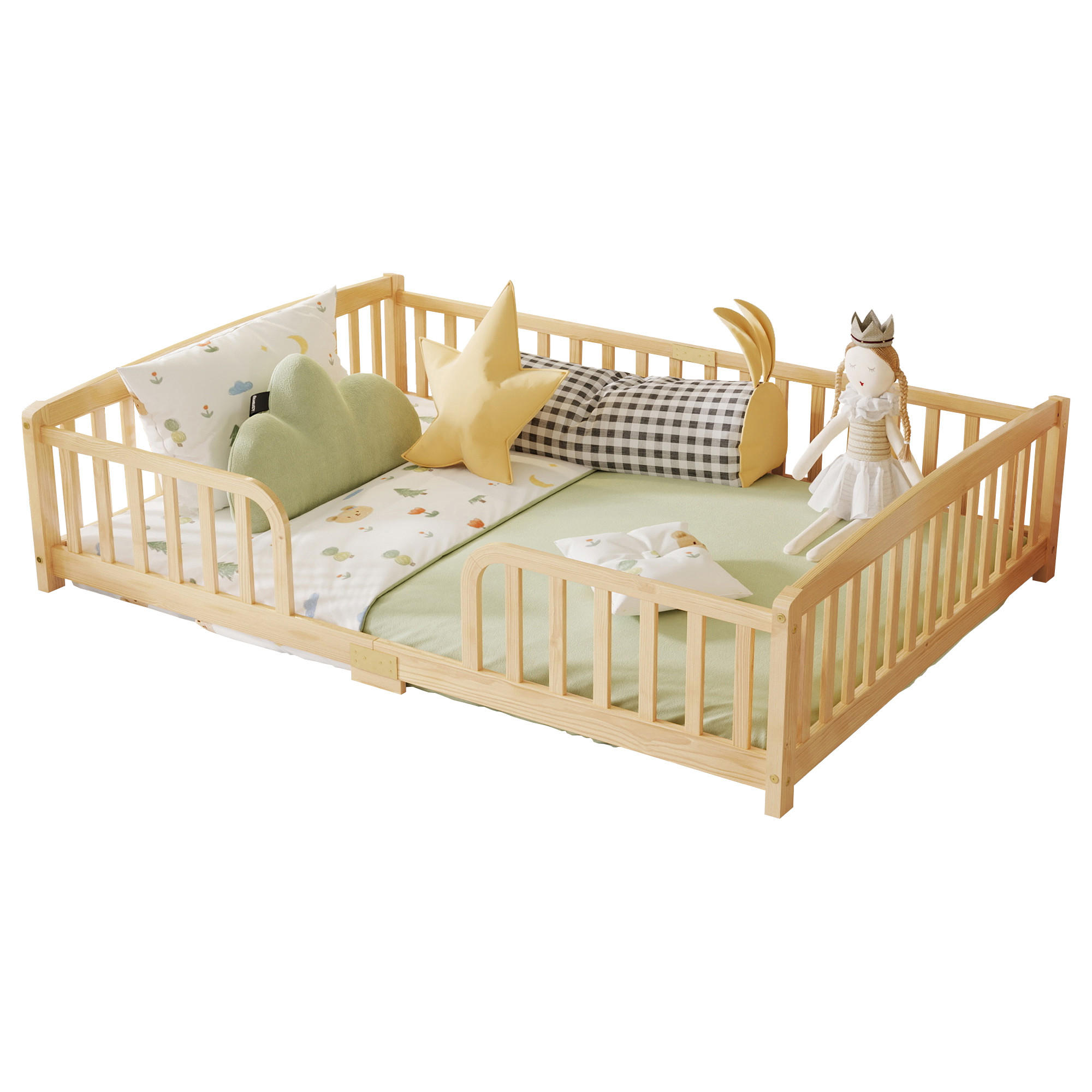 KINDERBETT, Bodenbett 140x200 cm mit Rausfallschutz aus Kiefer, Natur - Naturfarben, Holz/Holzwerkstoff (140/200cm) - LVHOM