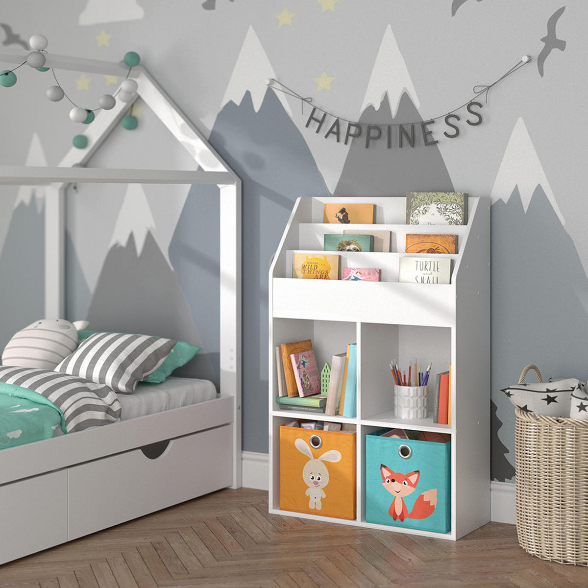 KINDERREGAL Luigi Weiß 72 x 114.2 cm mit 2 Faltboxen - Weiß, Holzwerkstoff (72/114.2/31.2cm) - Vicco