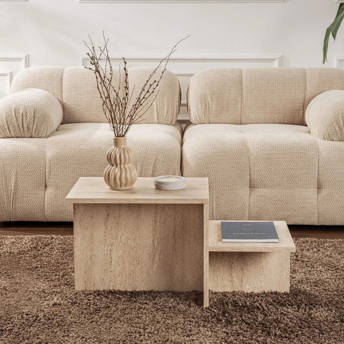 COUCHTISCH mit 2 Ebenen - harmony 77/40/40 cm - Sandfarben, Holzwerkstoff (77/40/40cm) - Calicosy