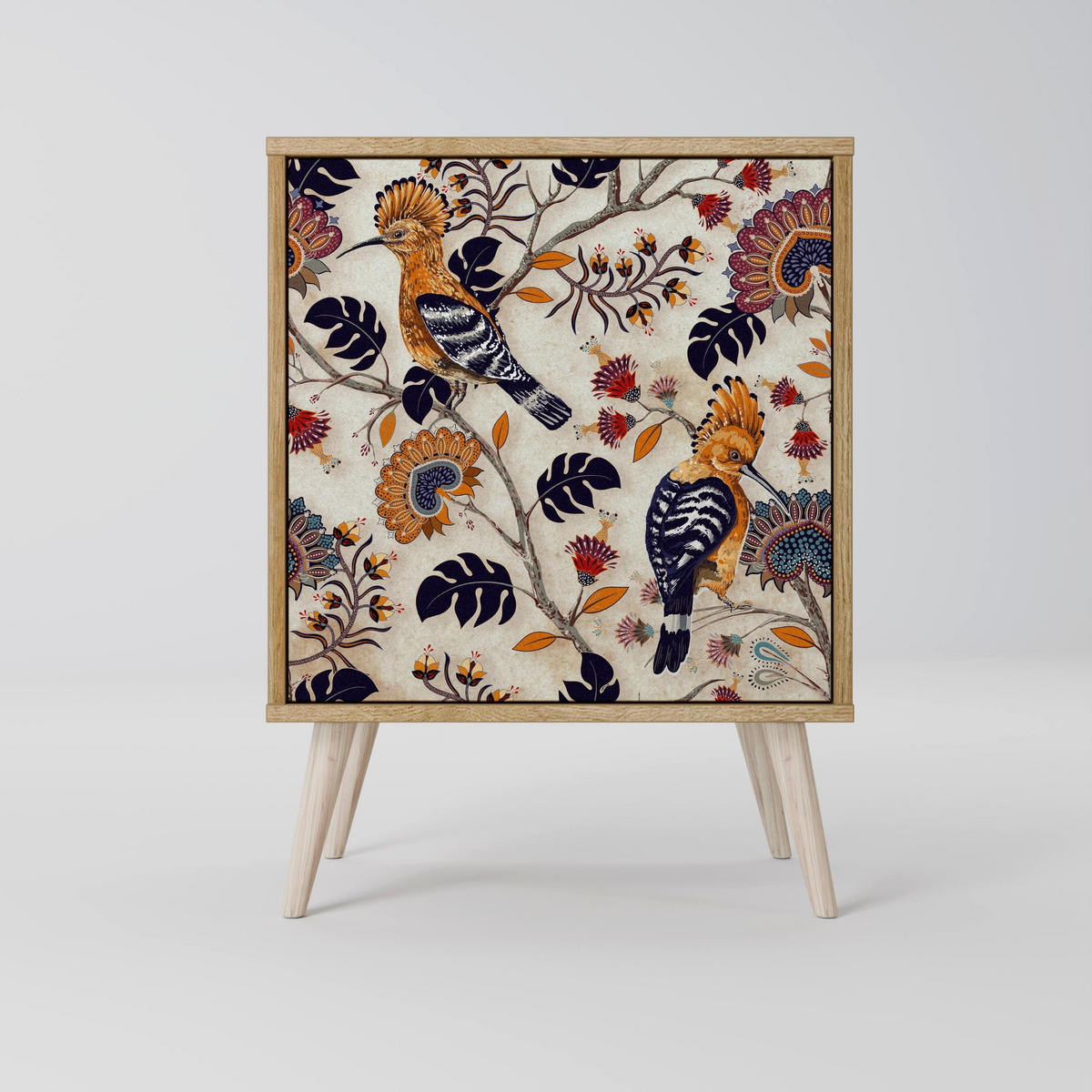 SIDEBOARD EMINENT HOOPOE, Grau, 57,5x42x77,5 cm, Schräge Buchenholzfüße - Buchefarben/Multicolor, Holzwerkstoff/Buchenholz (57.5/77.5/42cm) - SpaceRebels