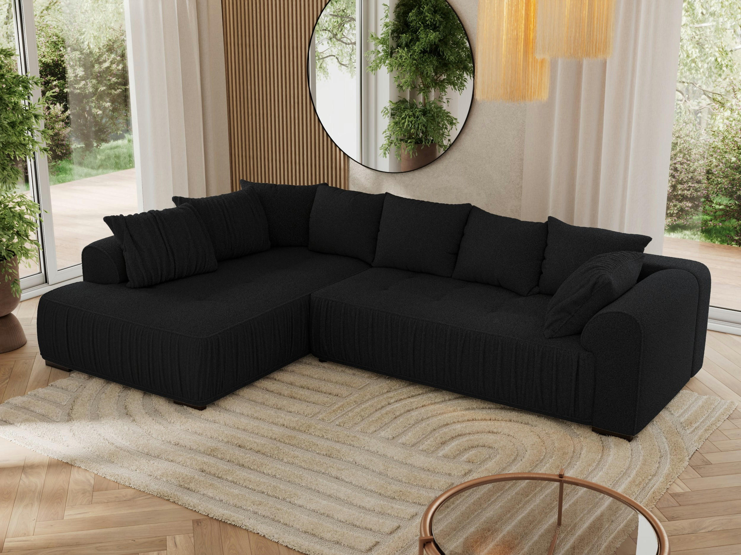 ECKSOFA ORTA Schwarz Boucle - Links - Schwarz, Textil (325/200cm) - MKS