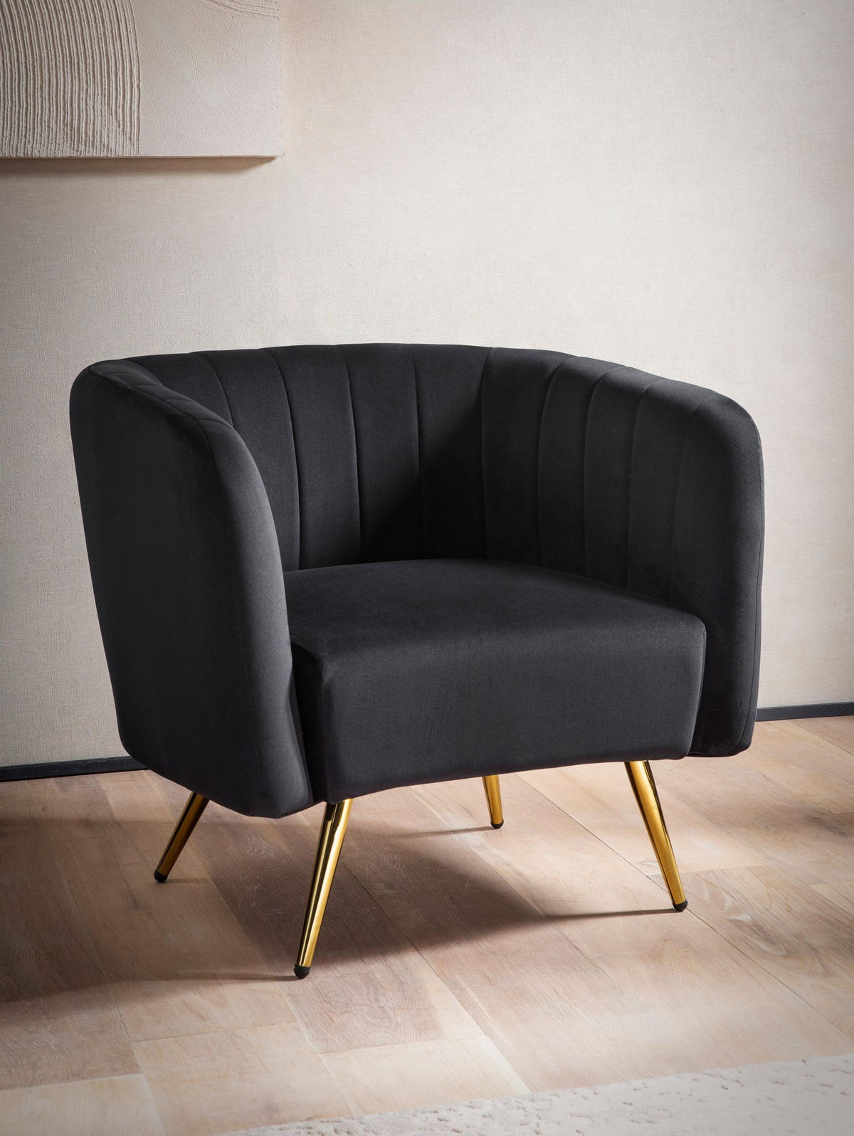 LOUNGESESSEL Samt Schwarz mit Metallgestell und Armlehnen - Goldfarben/Schwarz, Textil/Metall (60/72/85cm) - KADIMA DESIGN
