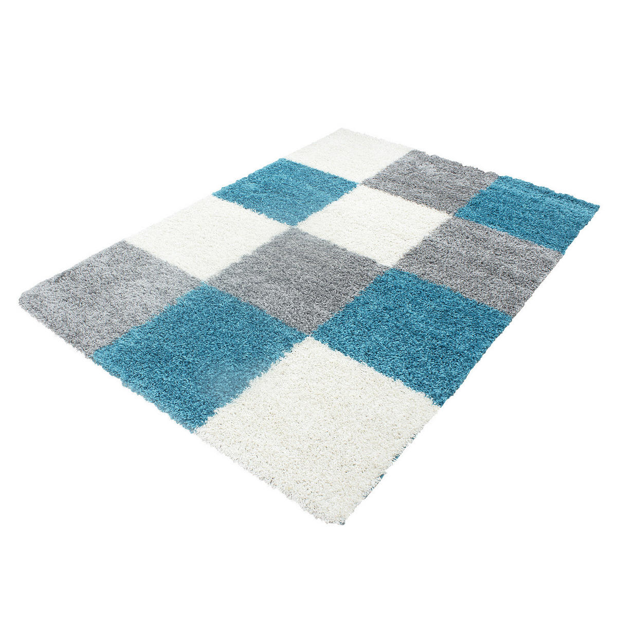 TEPPICH Hochflor Karo Polypropylen Wohnzimmer Shaggy Türkis Rechteckig 120x170 - Türkis, Textil (120/170cm) - KADIMA DESIGN