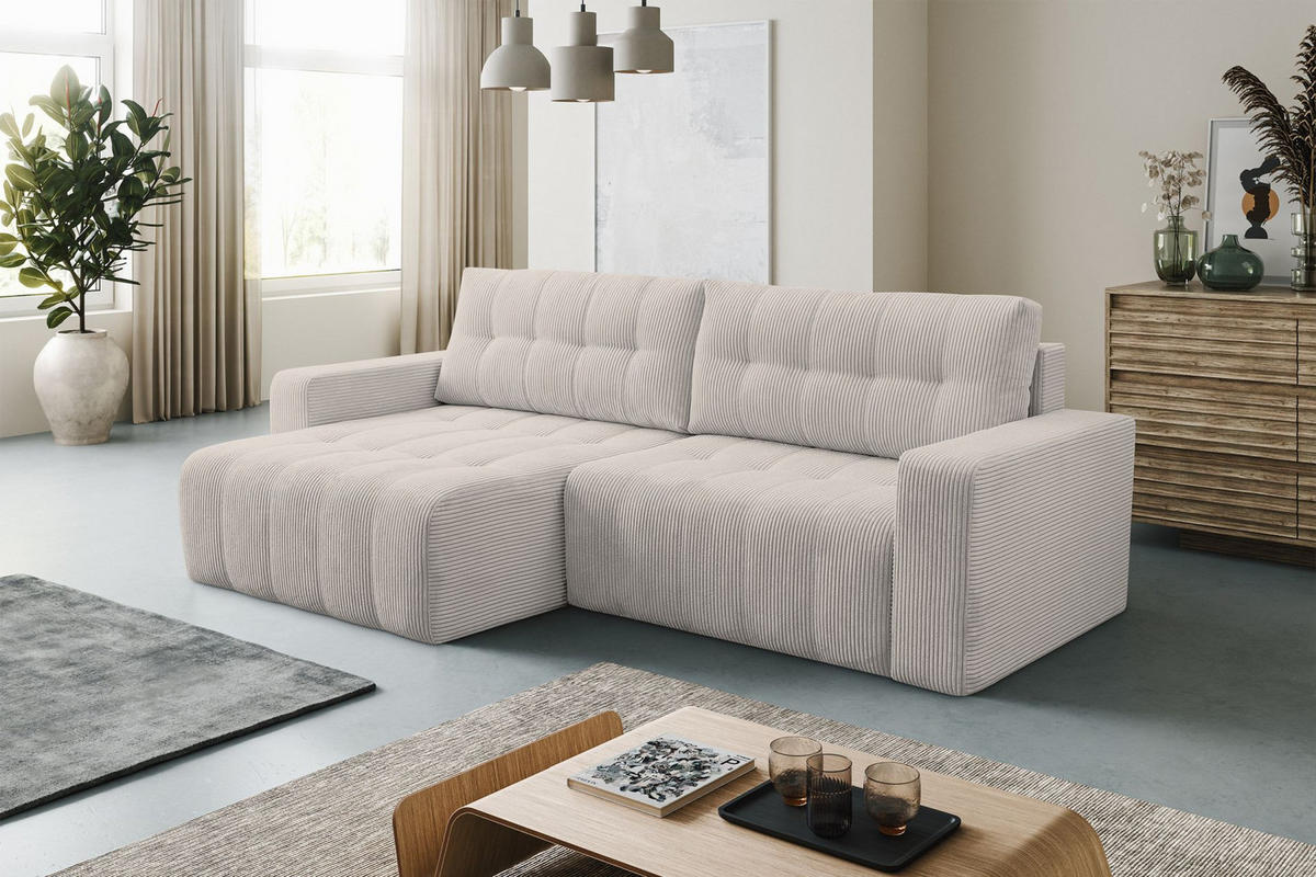 ECKSOFA Maillo Hellbeige Cord - Ecru/Schwarz, Kunststoff/Textil (245/143cm) - Selsey