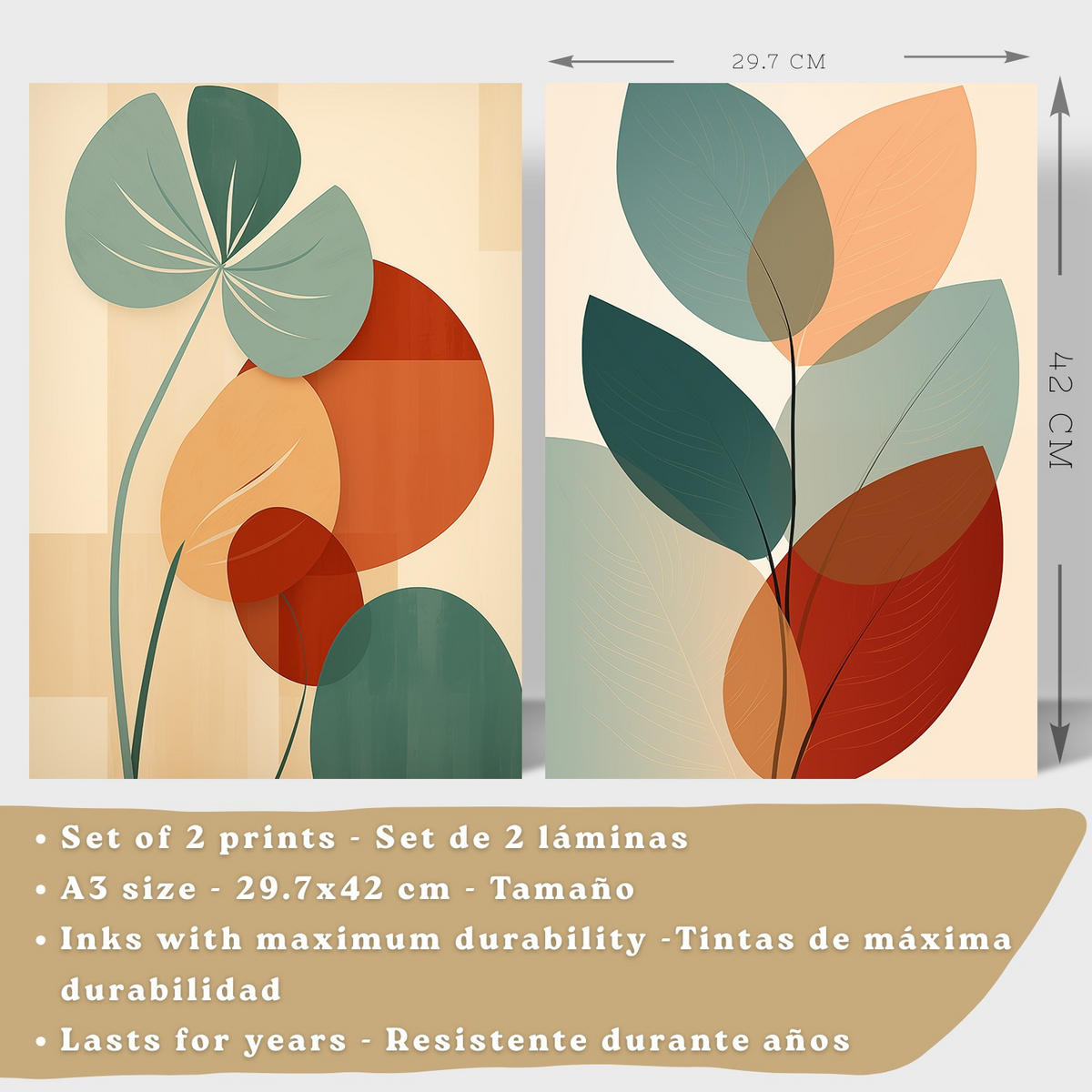 PLAKAT Sada 2 Botanické A3 bez rámu - čirá, papír (29.7/1/42cm) - Nacnic