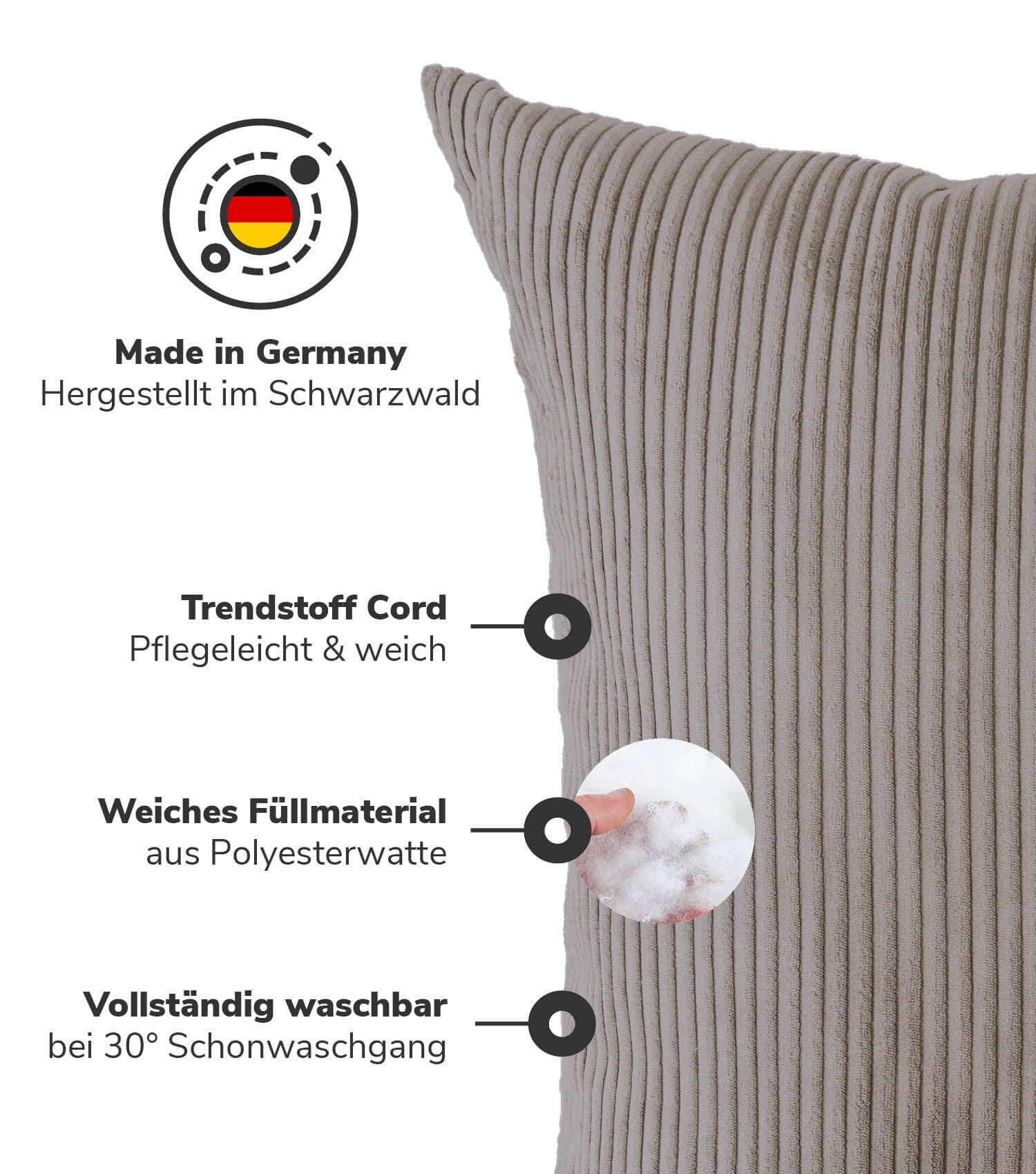 SOFAKISSEN Das Anschmiegsame - Taupe, Textil (90/10cm) - Mokebo