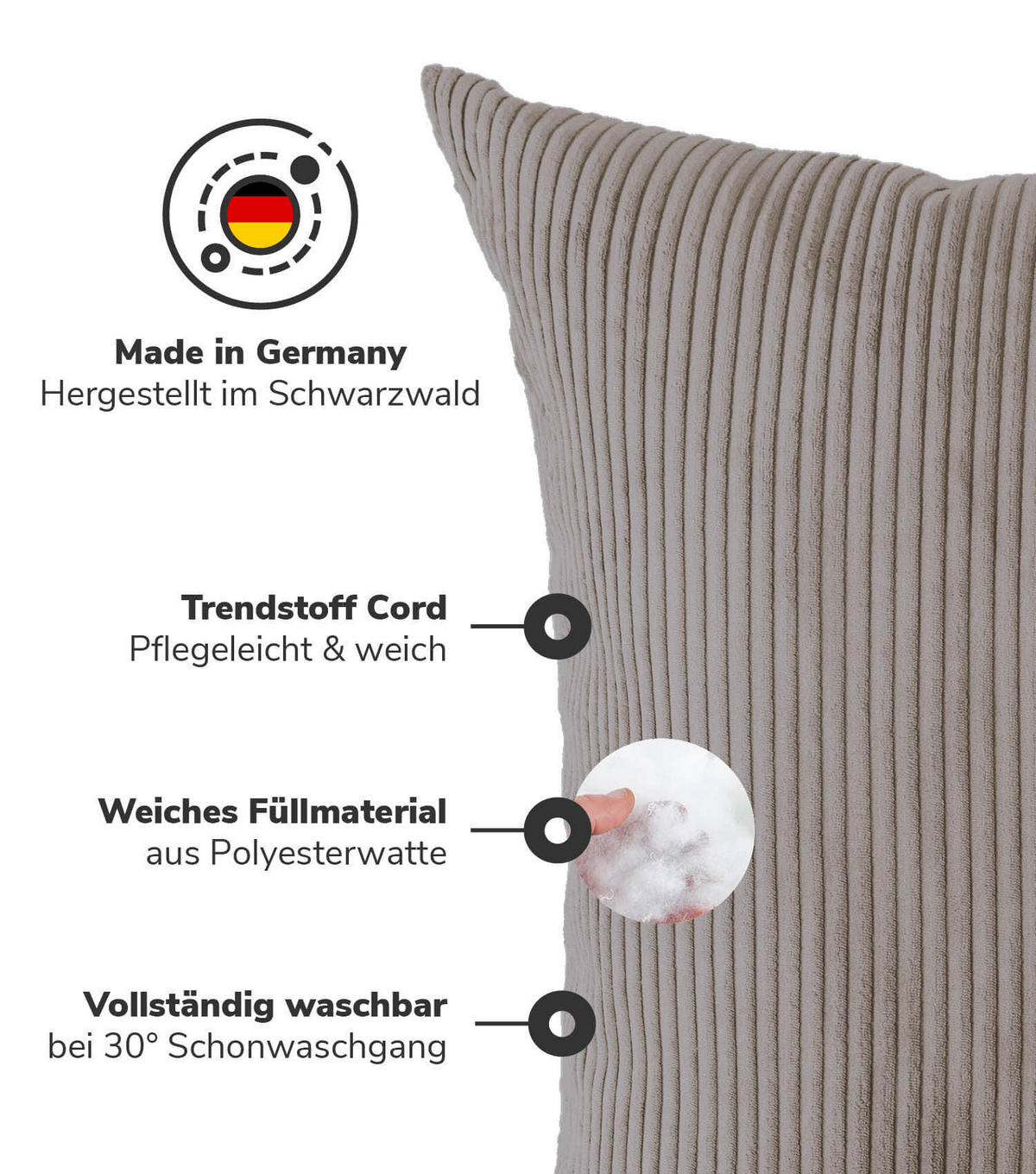 SOFAKISSEN Das Anschmiegsame - Taupe, Textil (90/10cm) - Mokebo