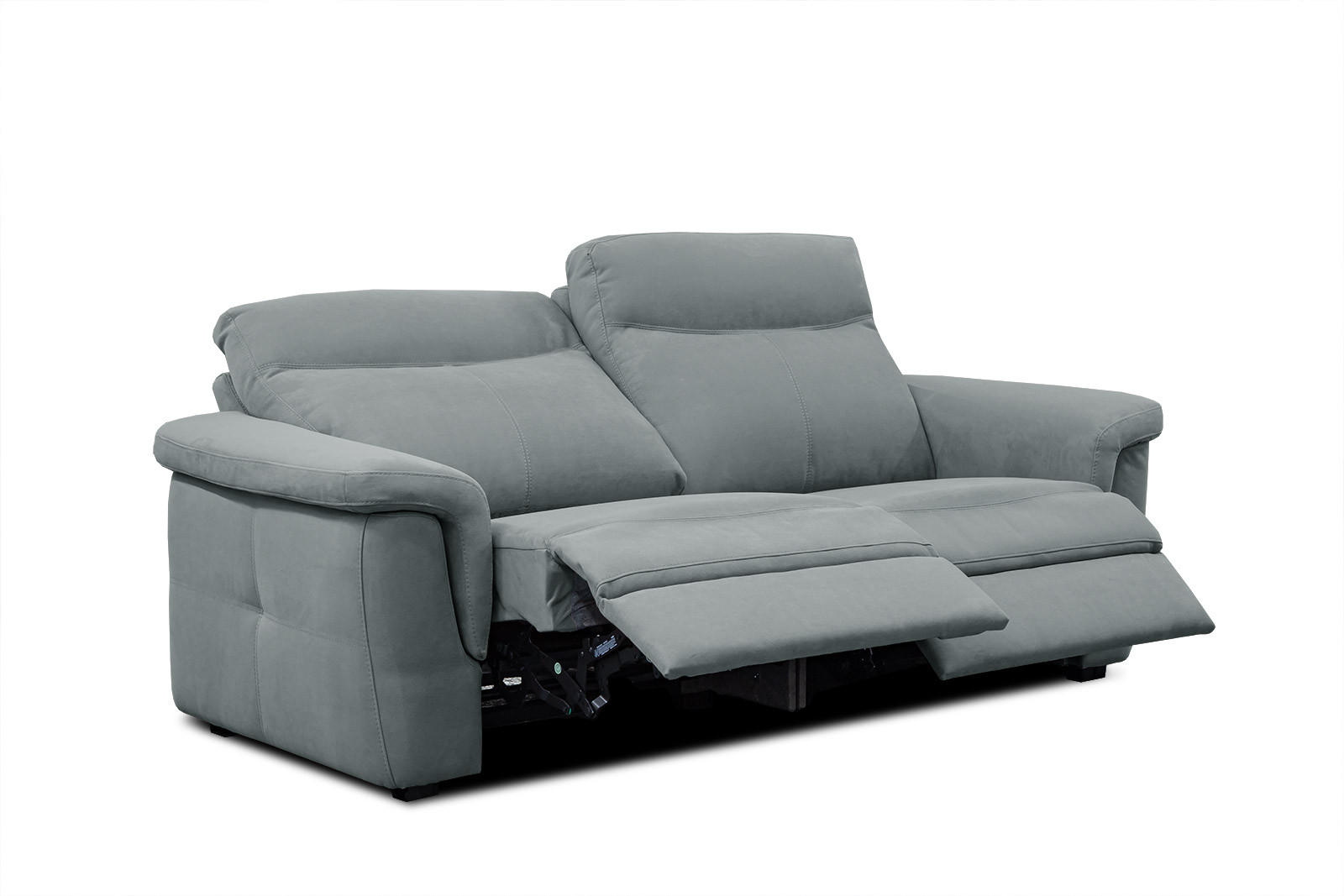 SOFA JONES 2-Sitzer mit 2 Relaxfunktionen, blaugrau - Blaugrau/Schwarz, Holz/Kunststoff (166/102/99cm) - Courtois Laville