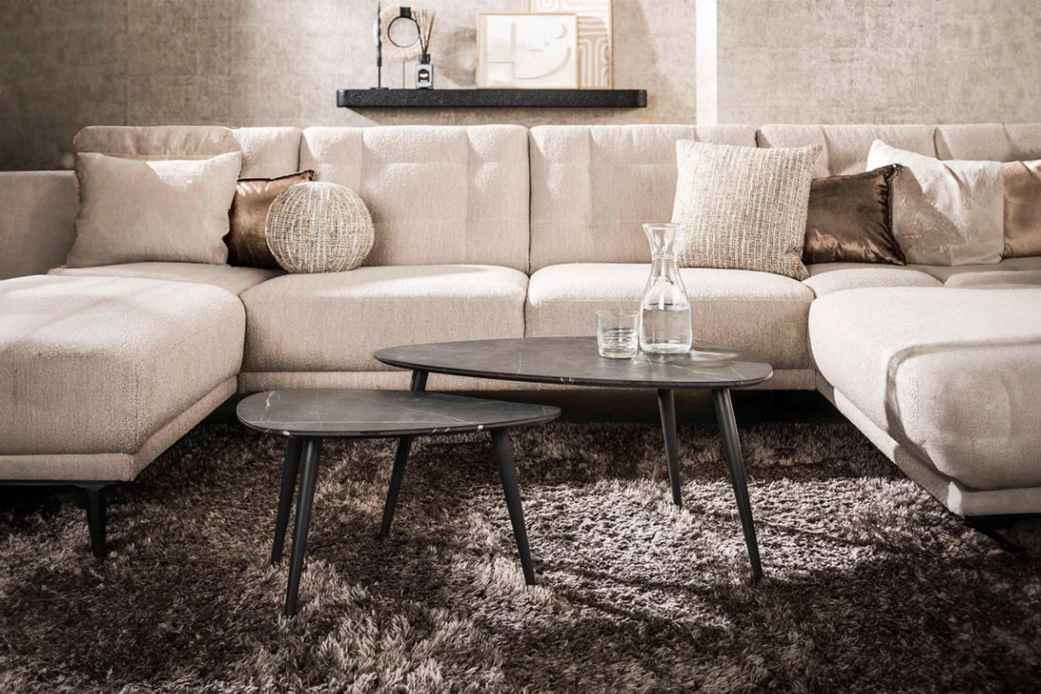 Thumbnail - Kawola Couchtisch-Set, Schwarz, Kunststoff, Nachbildung, Dreieckig, 44x40x80 cm, Wohnzimmer, Wohnzimmertische, Couchtisc...