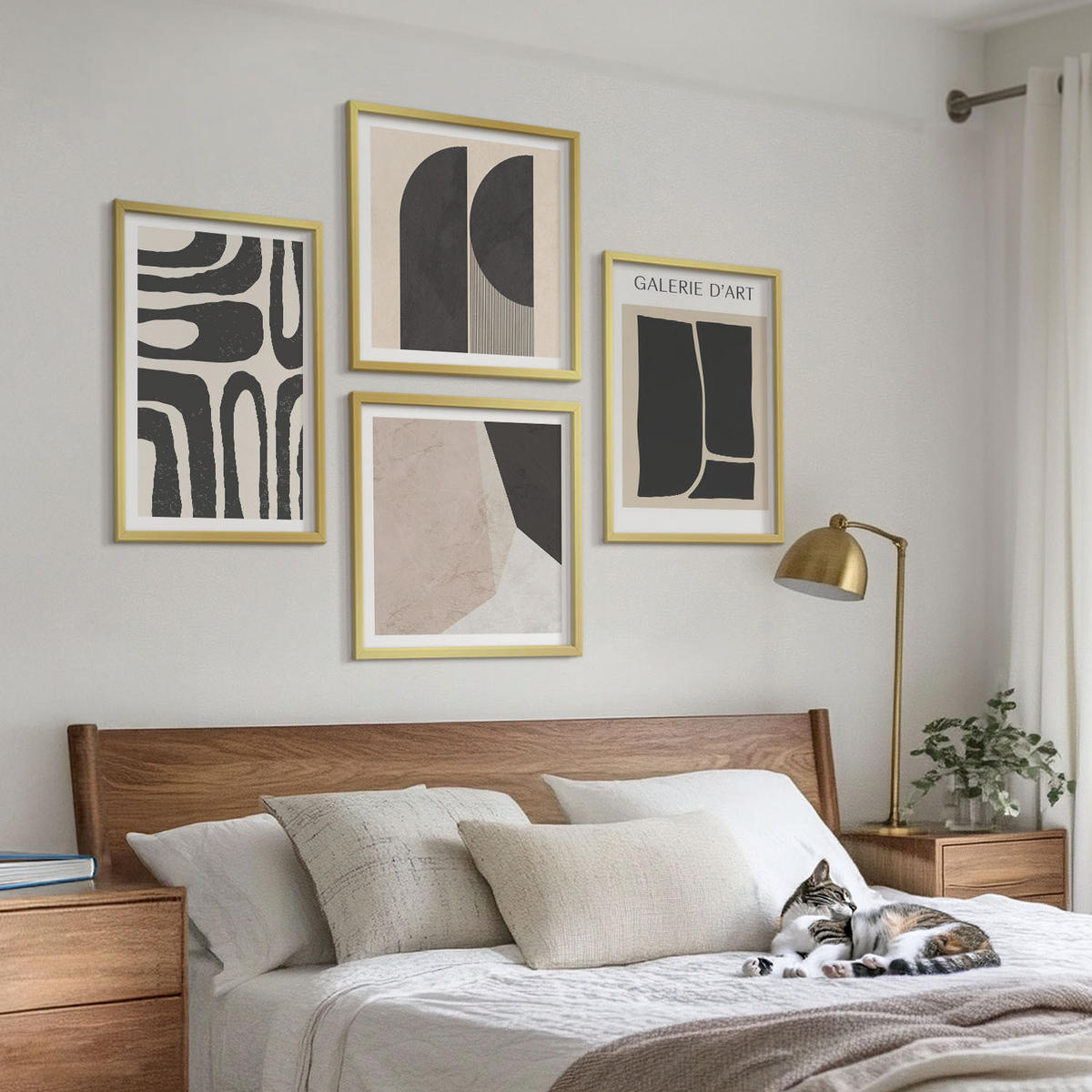 BILDER SET 4er Set - 50x50 cm & 40x60 cm Goldrahmen - Abstrakte minimalistische Poster - Goldfarben, Kunststoff (50/50cm) - TULUP
