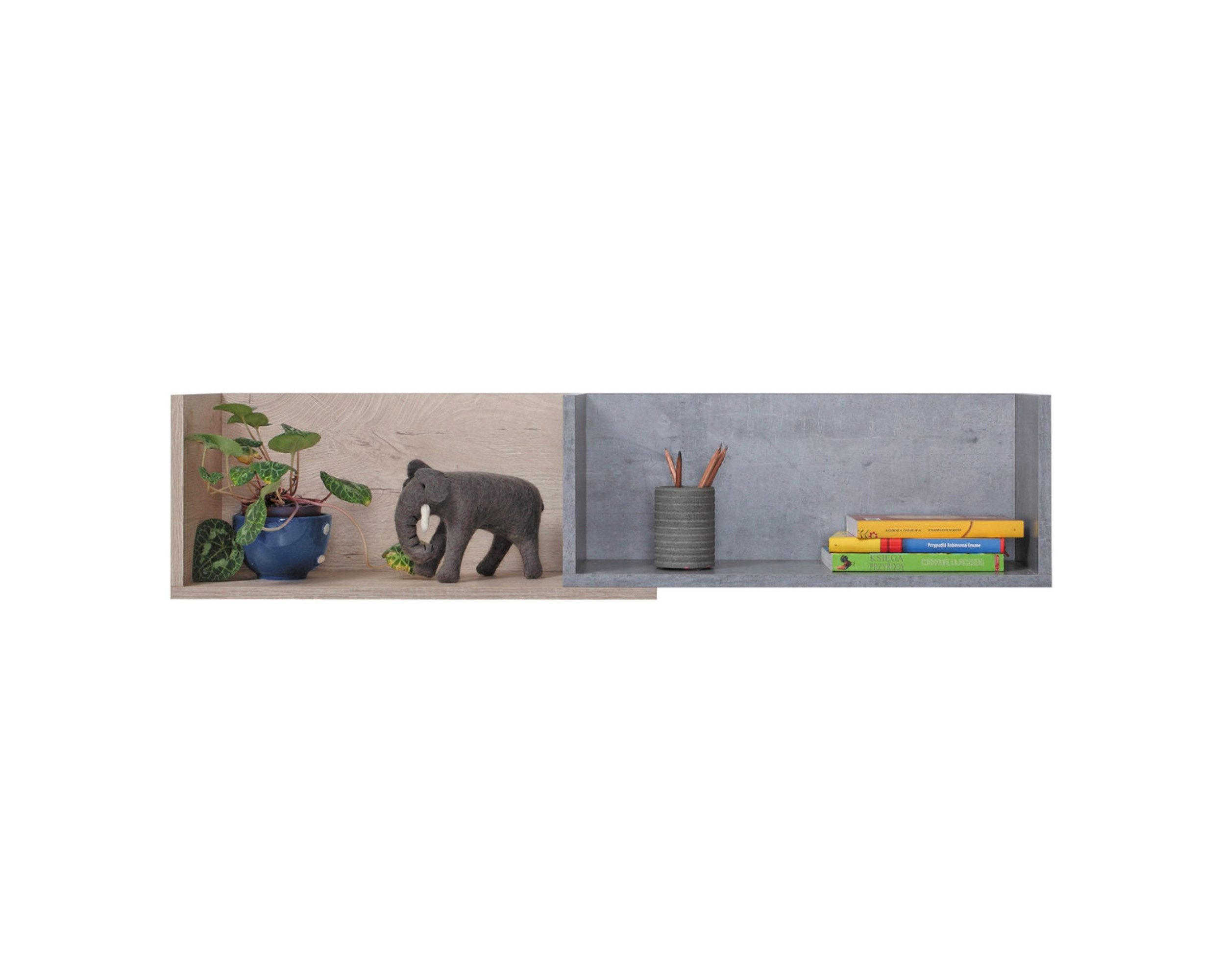 Deine Möbel 24 Kinder-Wandregal Grau, Weiß, Sonoma Eiche 110x25x25 cm