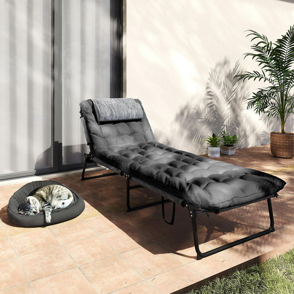 SONNENLIEGE mit Seitentasche Schwarz - Schwarz, Textil/Metall (189/30/68cm) - Outsunny