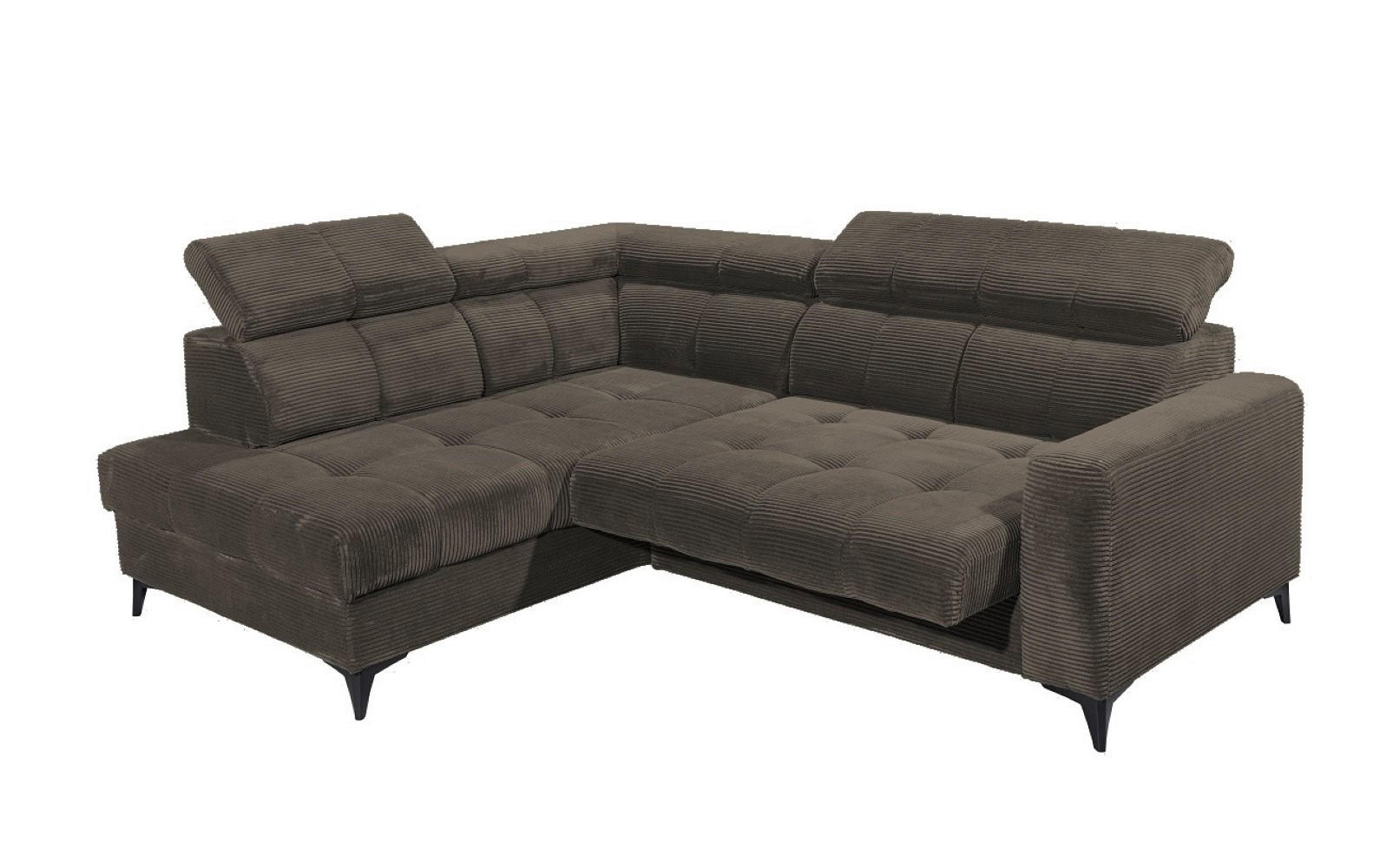 ECKSOFA mit elektronische Sitztiefenverstellung, USB-Anschluss und stilvollem Breitcord-Bezug - Dunkelbraun, Textil (243/200cm) - ed exciting design