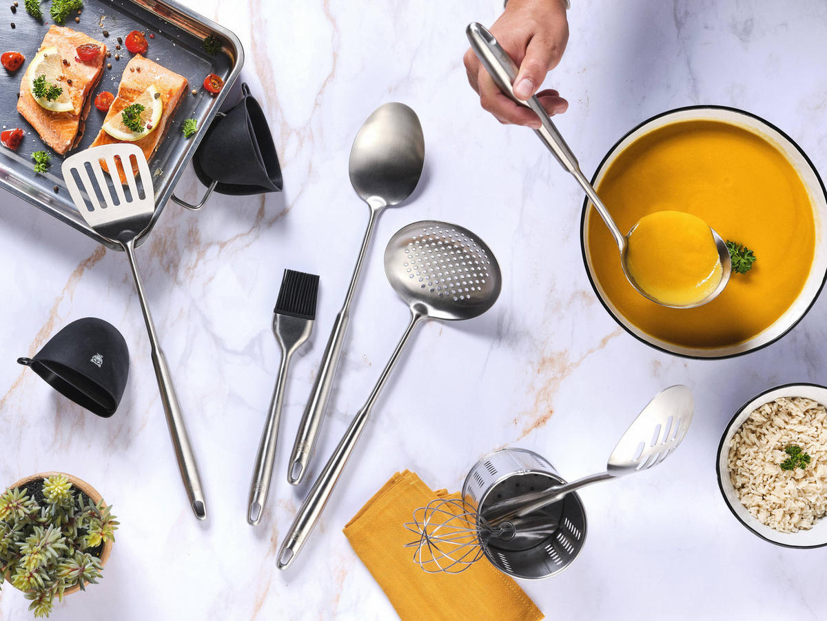 KÜCHENUTENSILIEN-SET aus Edelstahl STAL - 10-teilig - Silberfarben, Metall - Björn