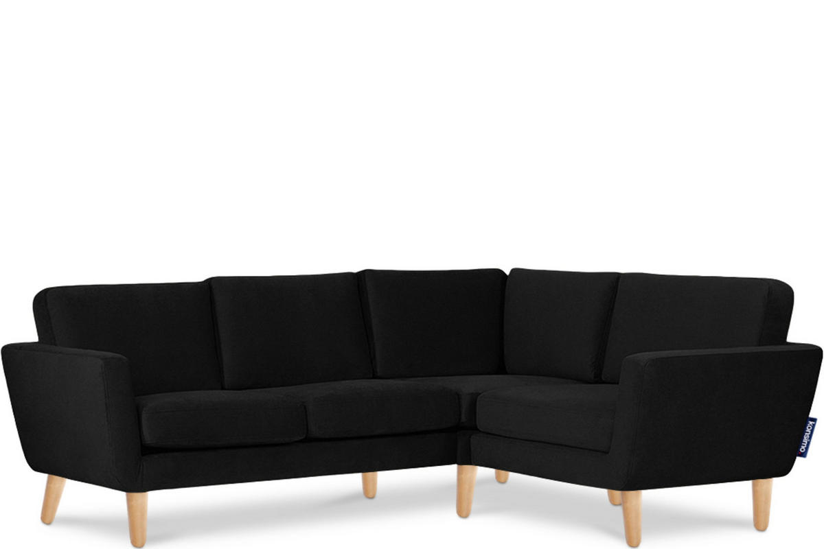 ECKSOFA-RECHTS TAGIO 3/4 Sitzer, Schwarz - Schwarz/Braun, Buchenholz/Textil (220/181cm) - KONSIMO®