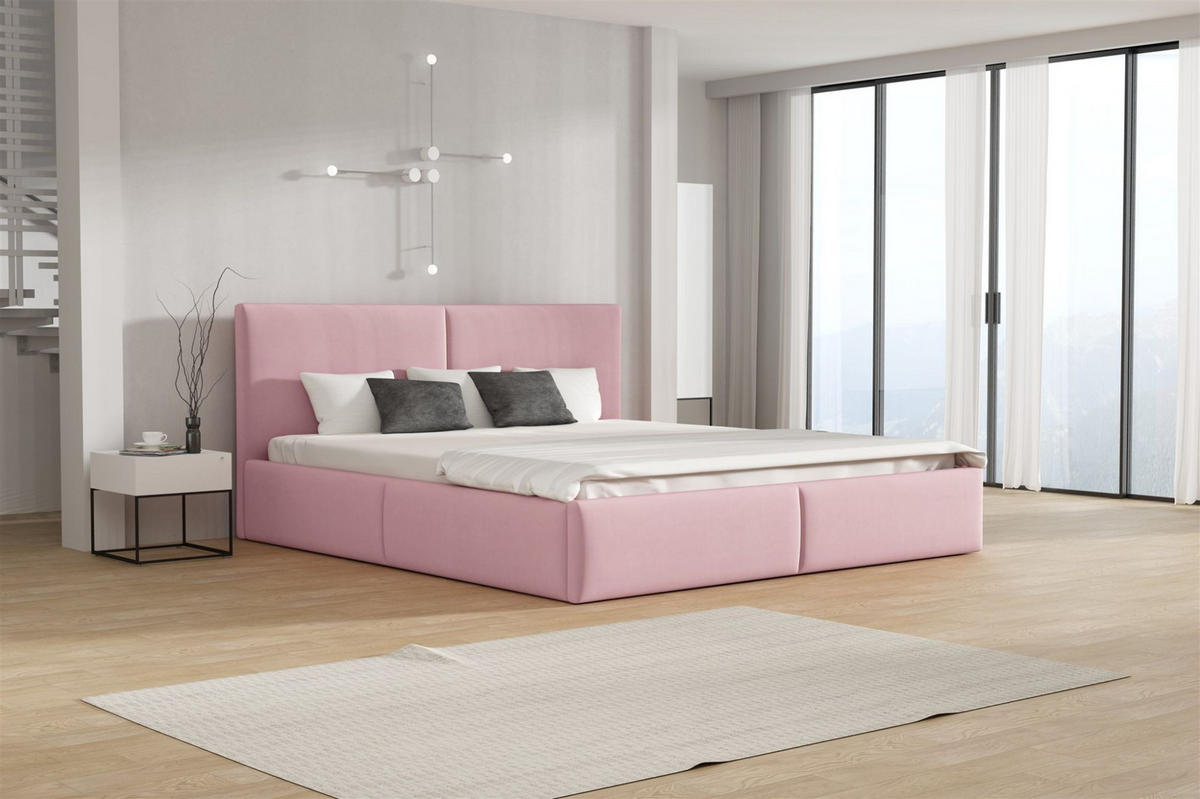 POLSTERBETT Bergen Magic Velvet Komplett - Rosa, Holzwerkstoff/Textil (160/200cm) - Fun Möbel