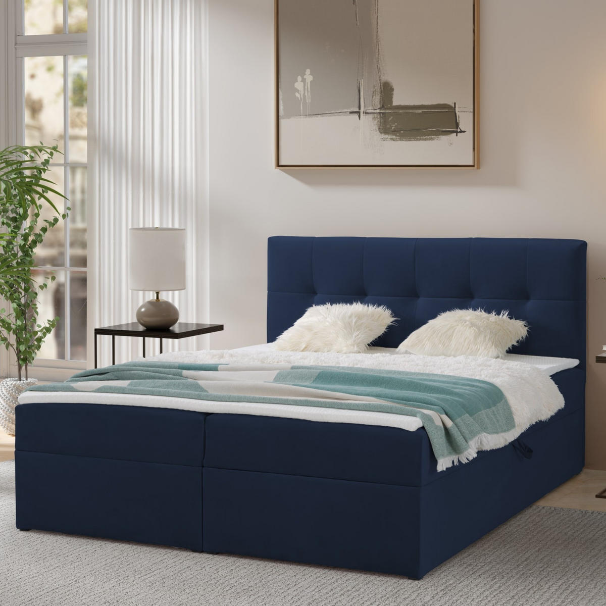 BOXBETT Toronto 180x200 Bonell-Matratze H3 und Topper - Silberfarben/Dunkelblau, Holz/Holzwerkstoff (180/200cm) - Ravio