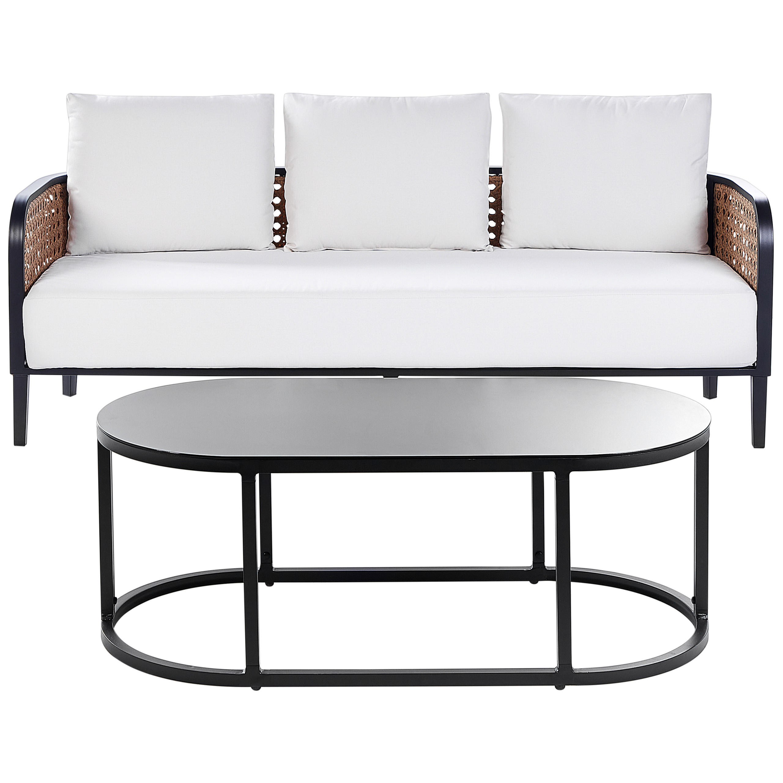 GARTENSOFA 3-Sitzer Aluminium weiß Montefalco - Creme, Metall (74/87/200cm) - Beliani