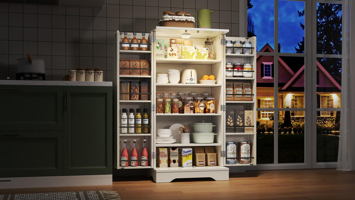 HOCHSCHRANK aus MDF mit 3D-Wellentüren, LED-Sensorlicht und verstellbarem Einlegeboden, 120/60/40 cm, Weiß - Weiß, Holzwerkstoff (60/120/40cm) - Redom