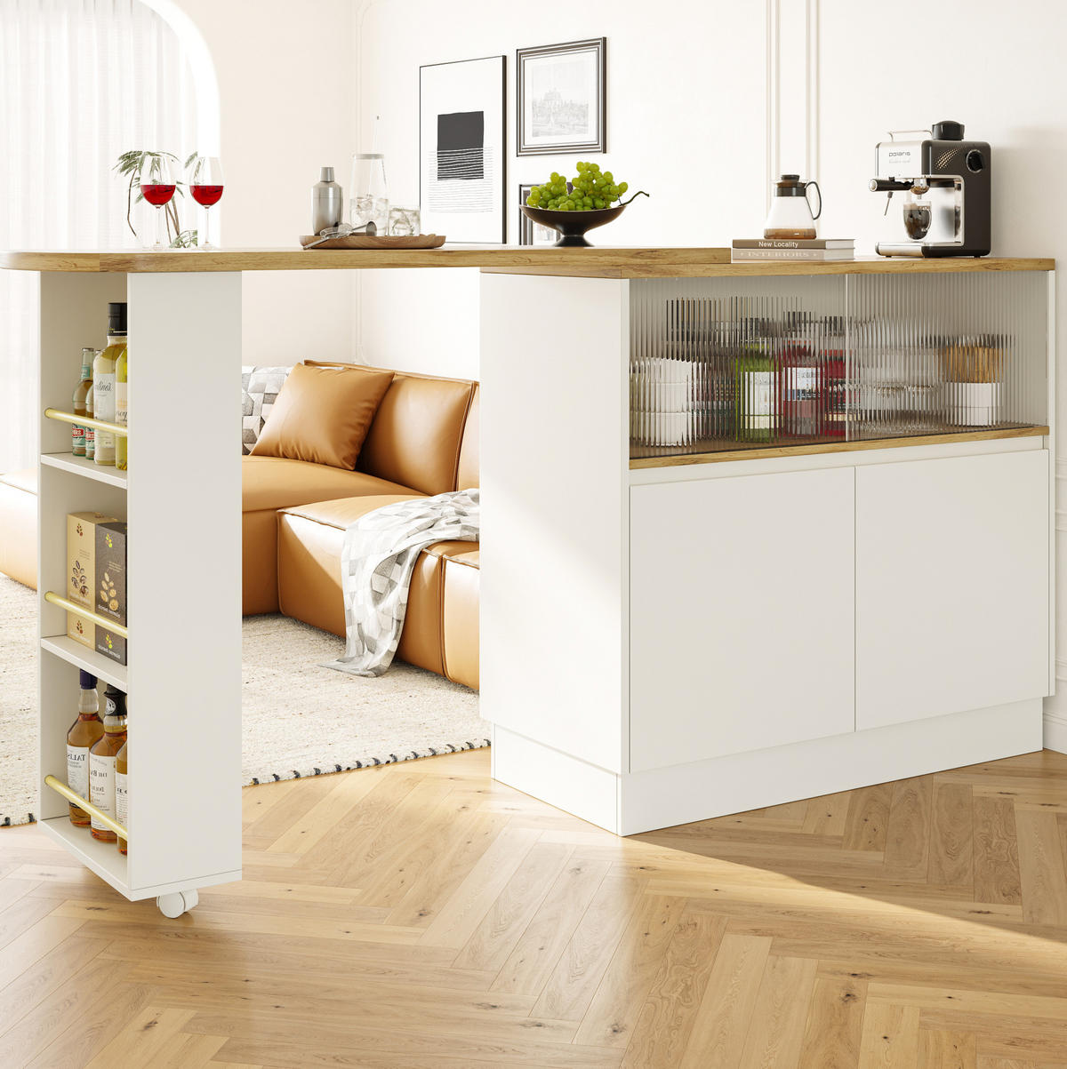 SIDEBOARD aus MDF mit Glasschiebetür & Ablagen, 90/45/100 cm, Weiß - Weiß, Holzwerkstoff (90/100/45cm) - Redom