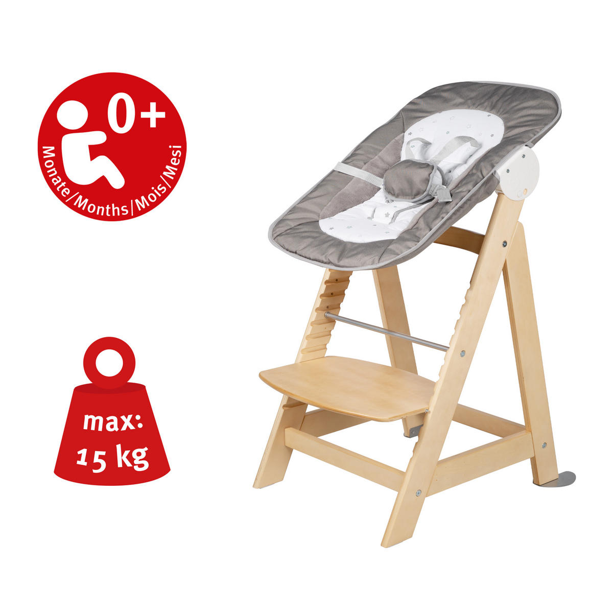 BABYHOCHSTUHL Born Up mit Neugeborenenaufsatz Natur - Naturfarben, Holzwerkstoff/Textil (46/94/66.5cm) - Roba