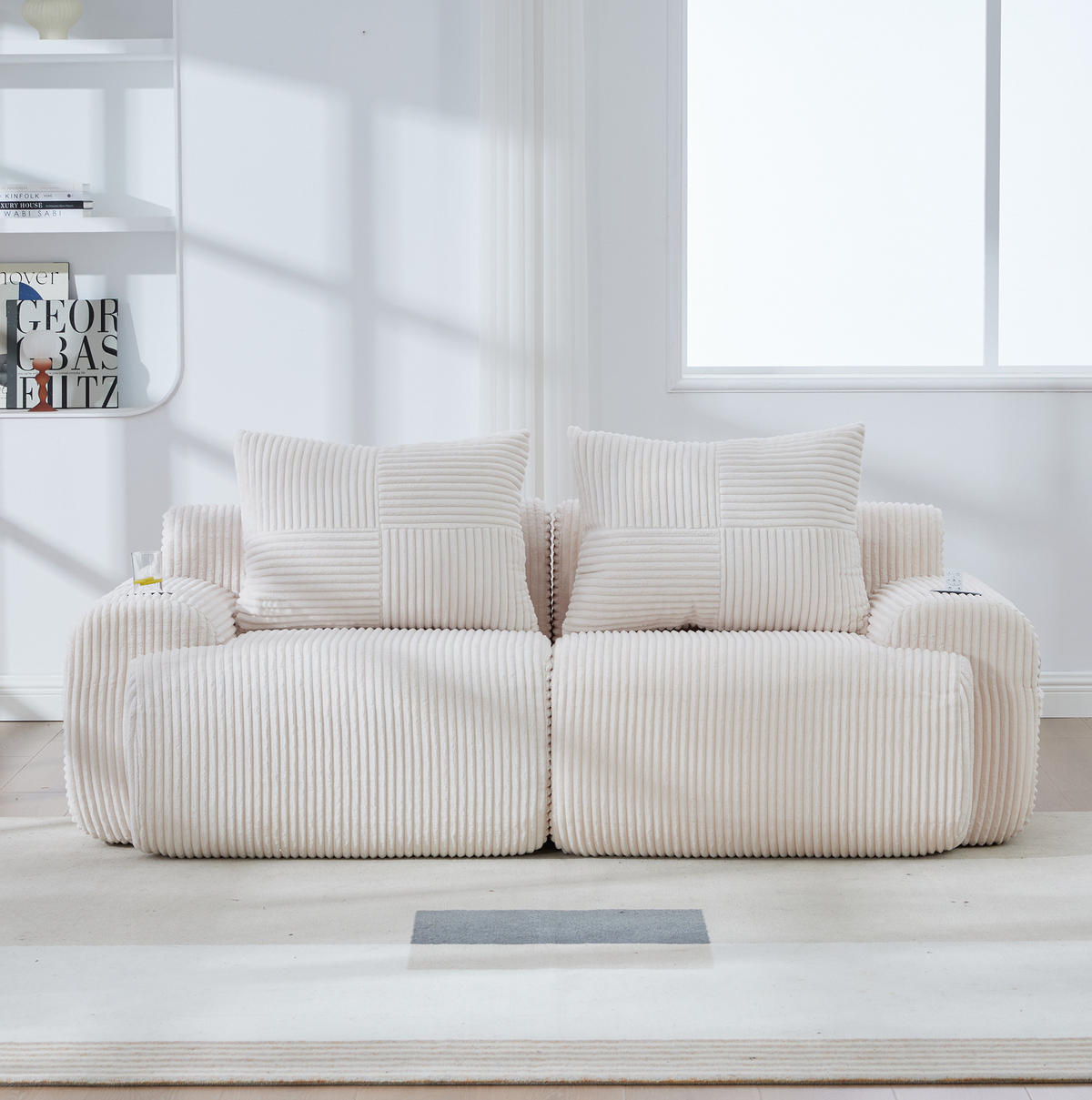 2-SITZER Sofa Cord mit Getränkehalter und Seitentasche 200/99/80 cm Beige - Beige, Textil (99/80/200cm) - Redom