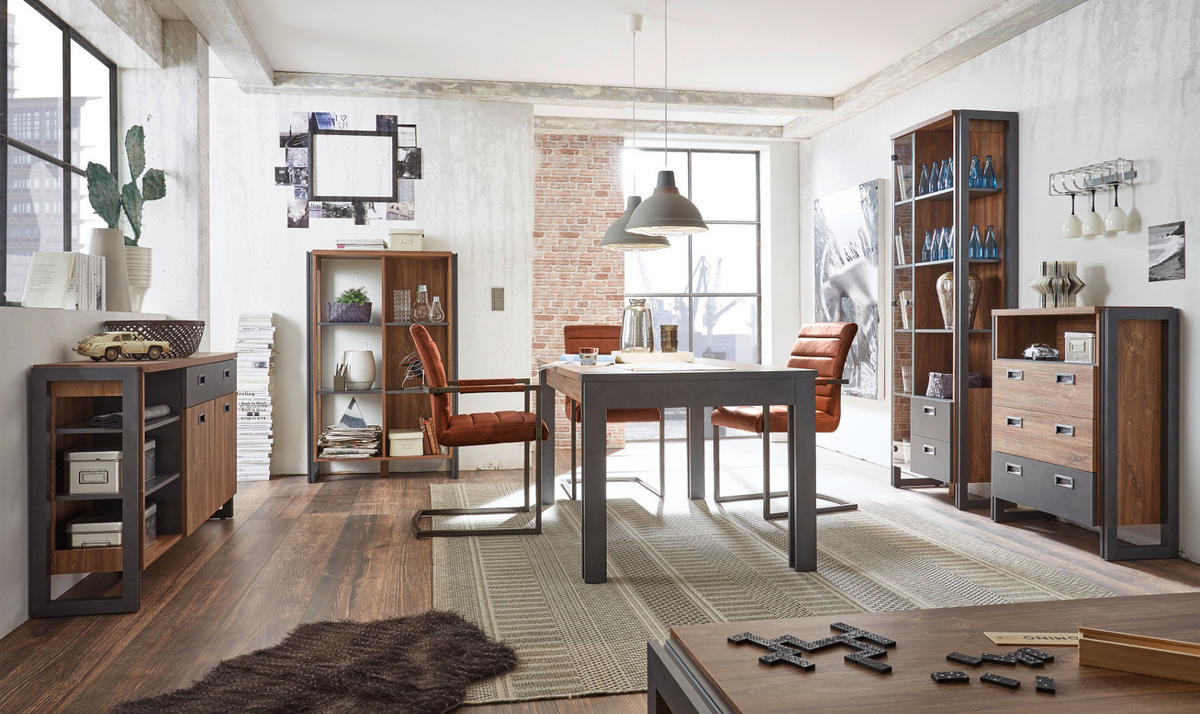 TV-LOWBOARD Eiche Stirling, Matera grau, TV Unterteil 156 x 53 cm - Eichefarben/Silberfarben, Holzwerkstoff/Metall (156/53/39cm) - Furn.Design