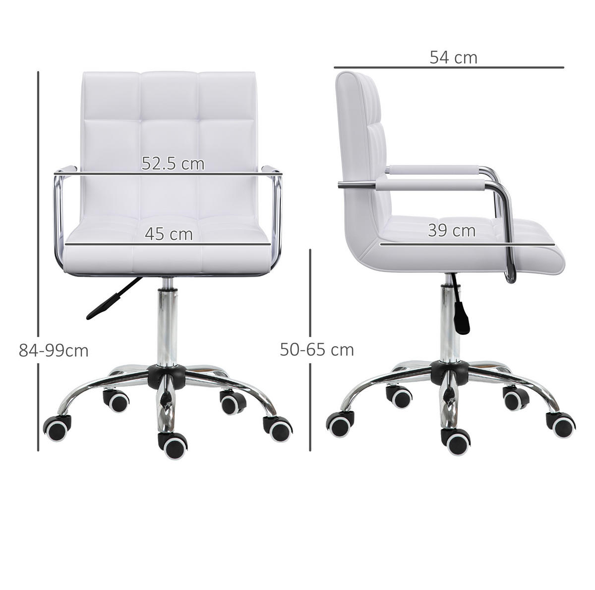 BÜROSTUHL in Weiß 54x52,5x99 cm mit verstellbarer Sitzhöhe und Armlehnen - Weiß, Kunststoff (52.5/99/54cm) - IVMEU